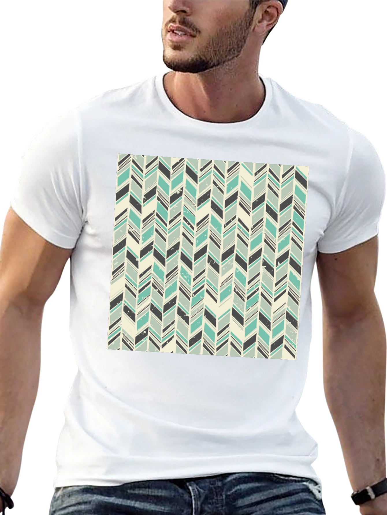 Black Herringbone Pattern T-Shirt - Stylish Casual Tee view 13