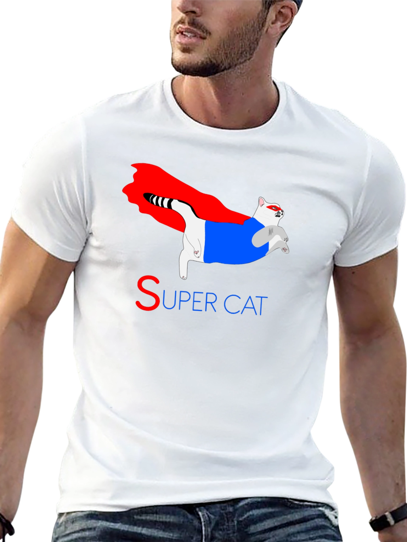 Black Super Cat Graphic Tee - Black Cotton Blend T-Shirt view 13