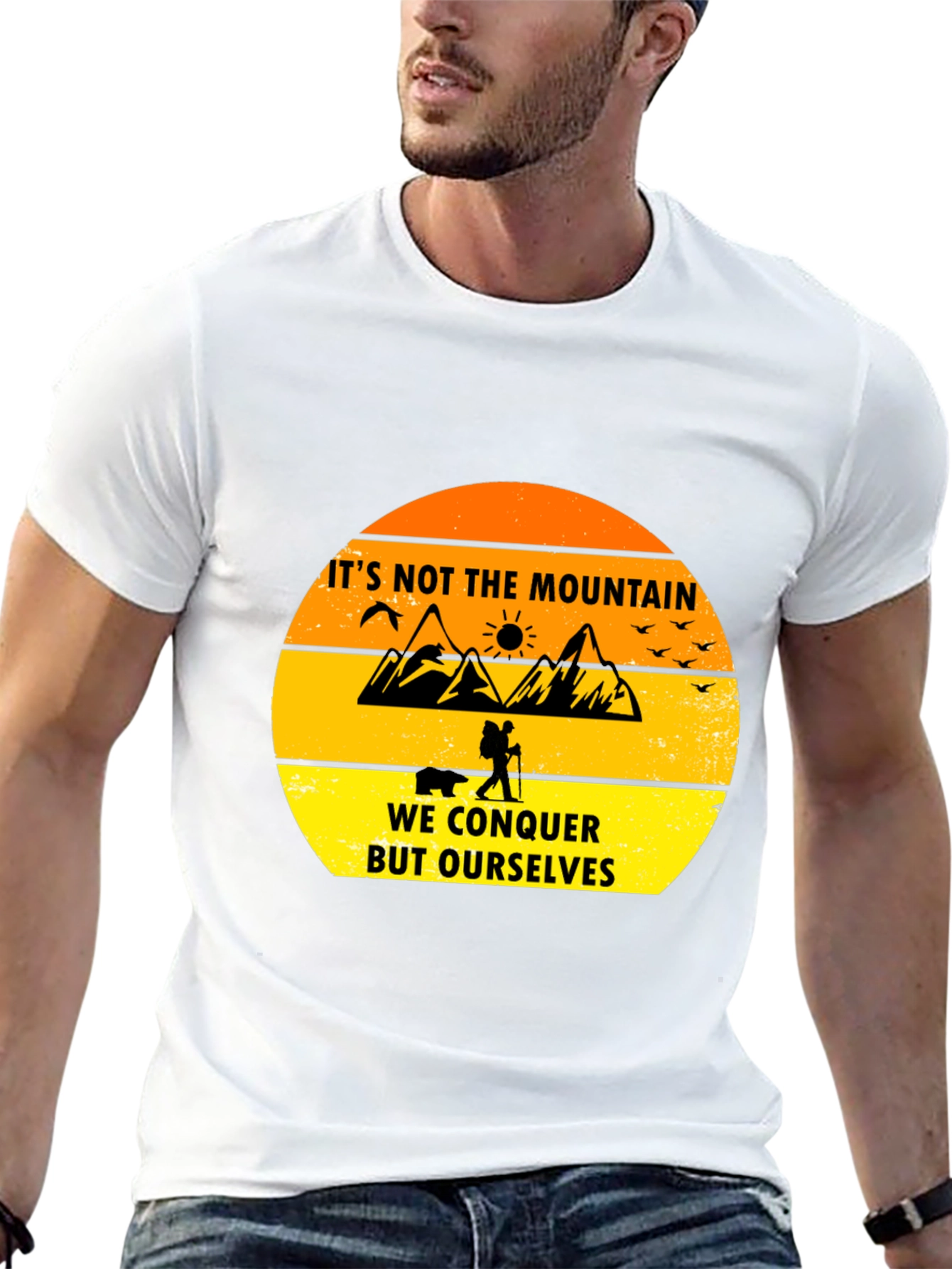 Black Motivational Hiking T-Shirt - Conquer Yourself view 13