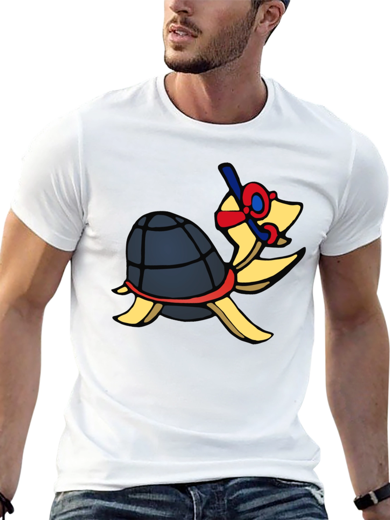 Black Snorkeling Turtle Graphic Tee - Black Cotton T-Shirt view 13