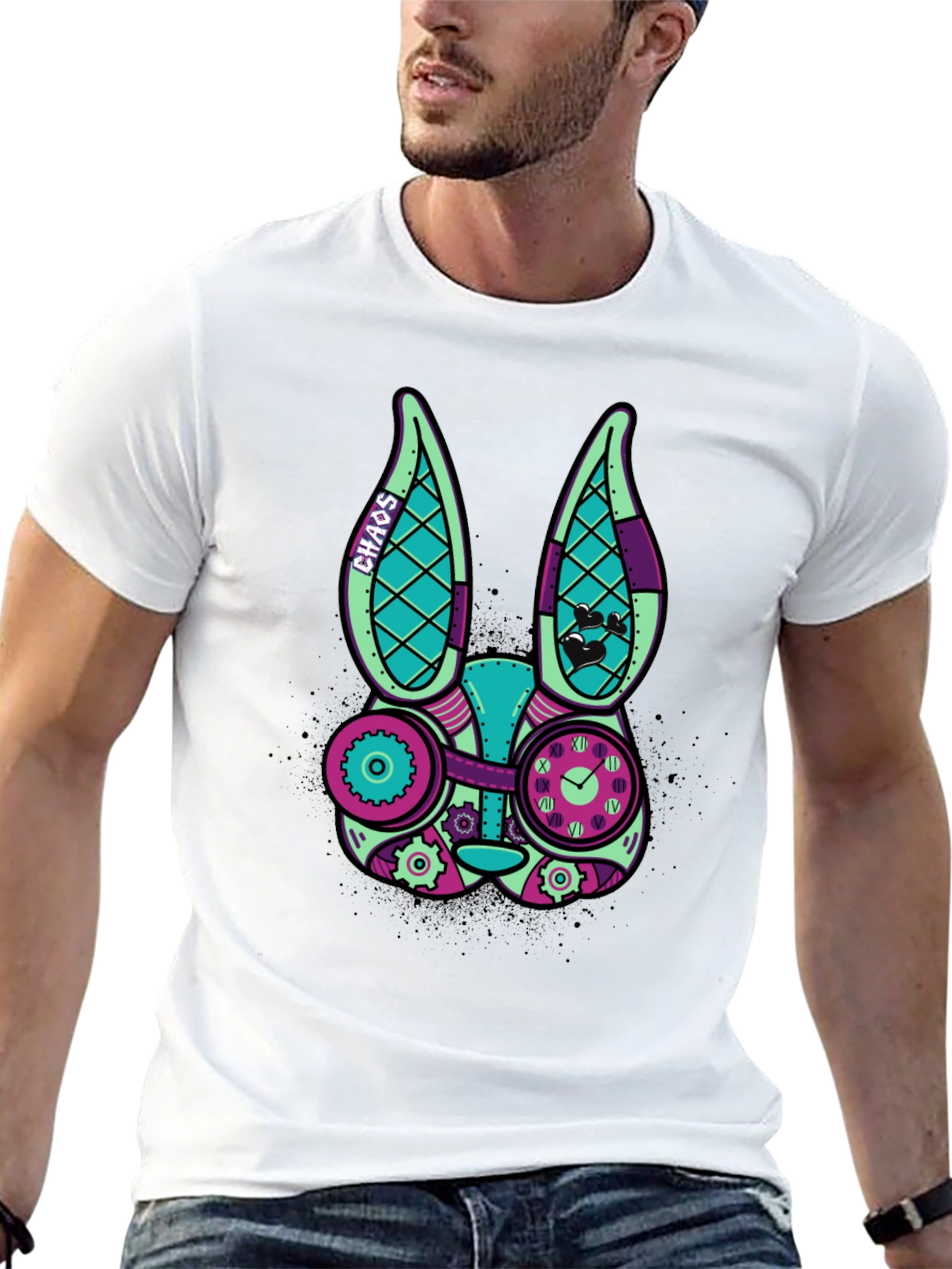 Black Steampunk Rabbit Graphic T-Shirt view 13