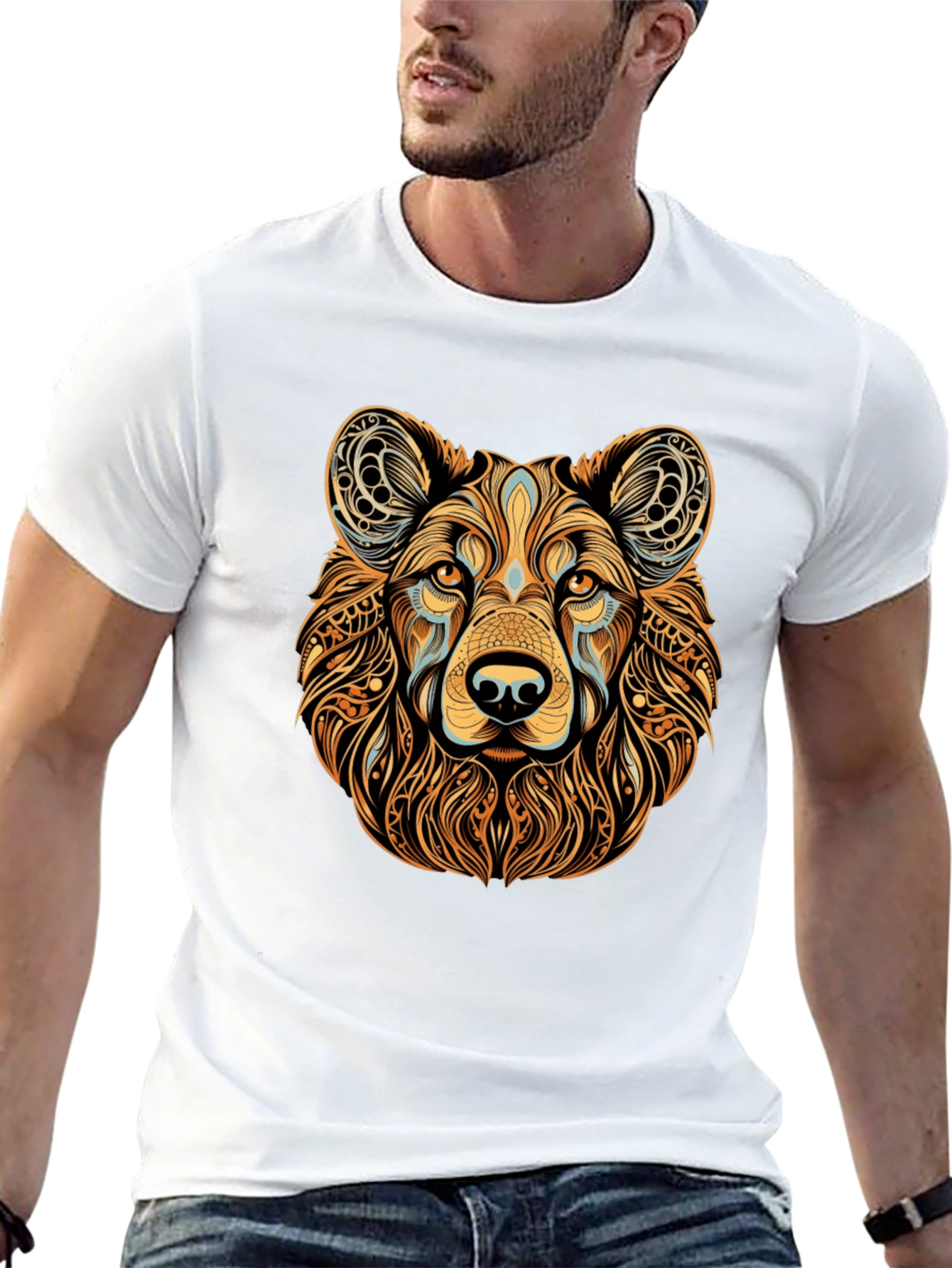 Black Tribal Bear Graphic Black T-Shirt view 13