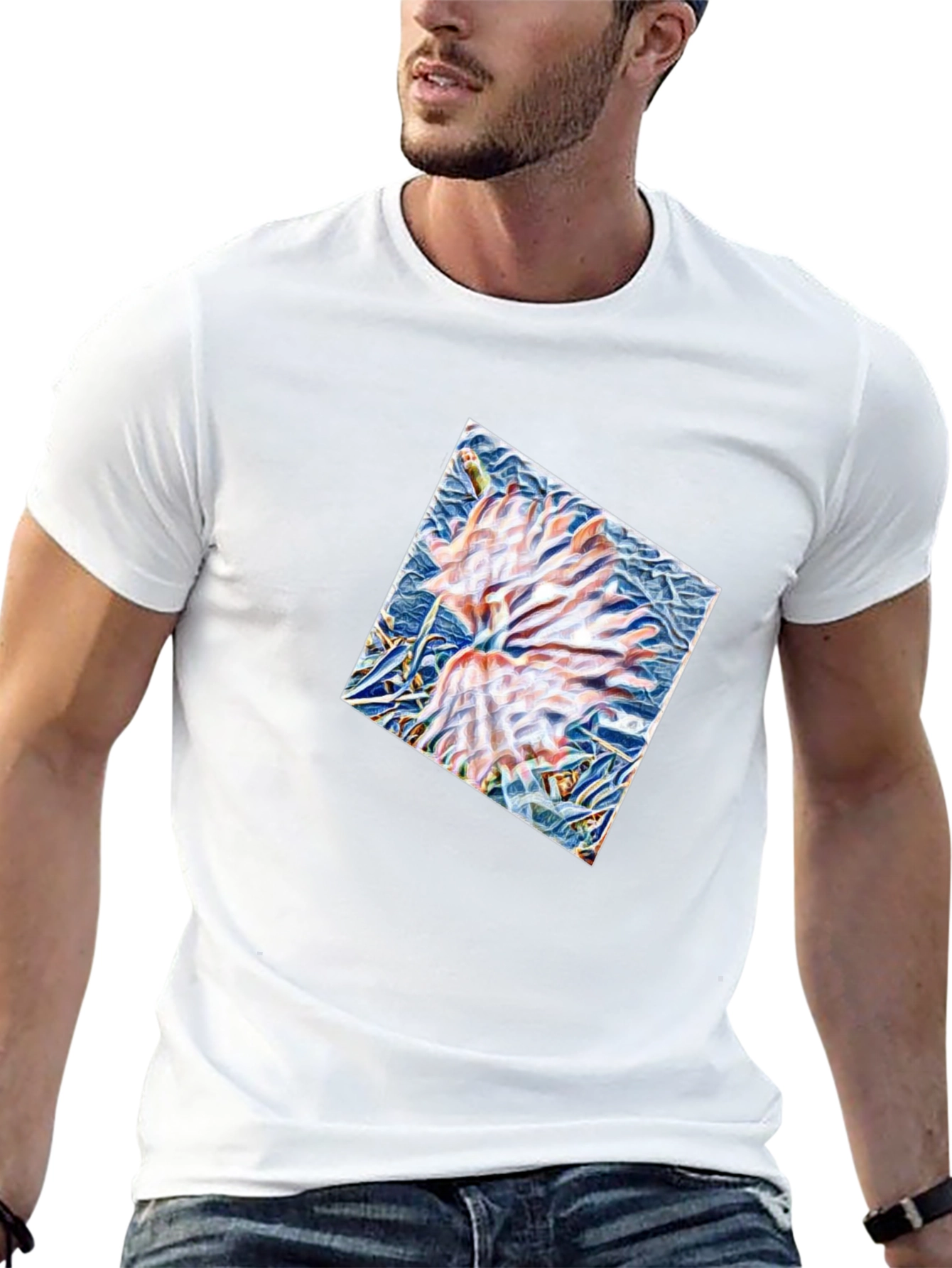 Black Abstract Floral Print Black T-Shirt view 13