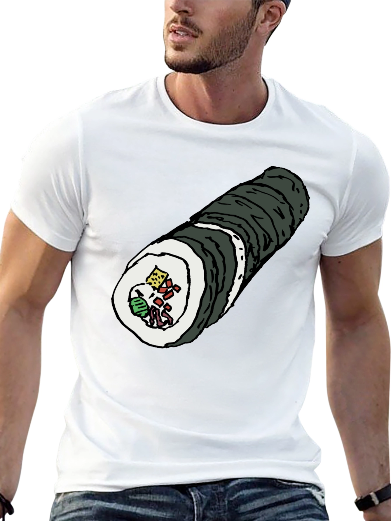 Black Sushi Roll Graphic Tee - Black Cotton T-Shirt view 13