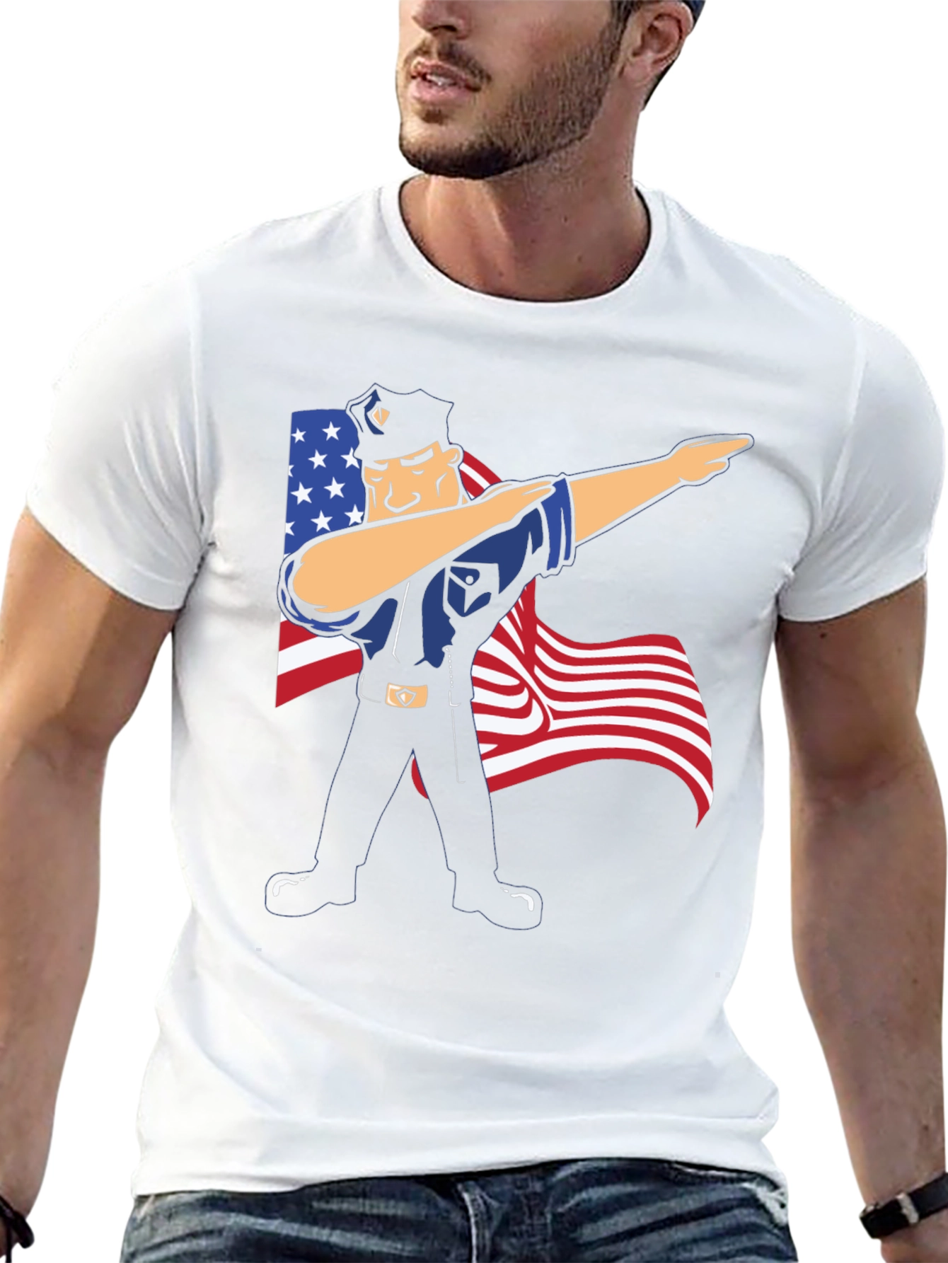 Black Police Officer Dabbing USA Flag Patriotic T-Shirt view 13