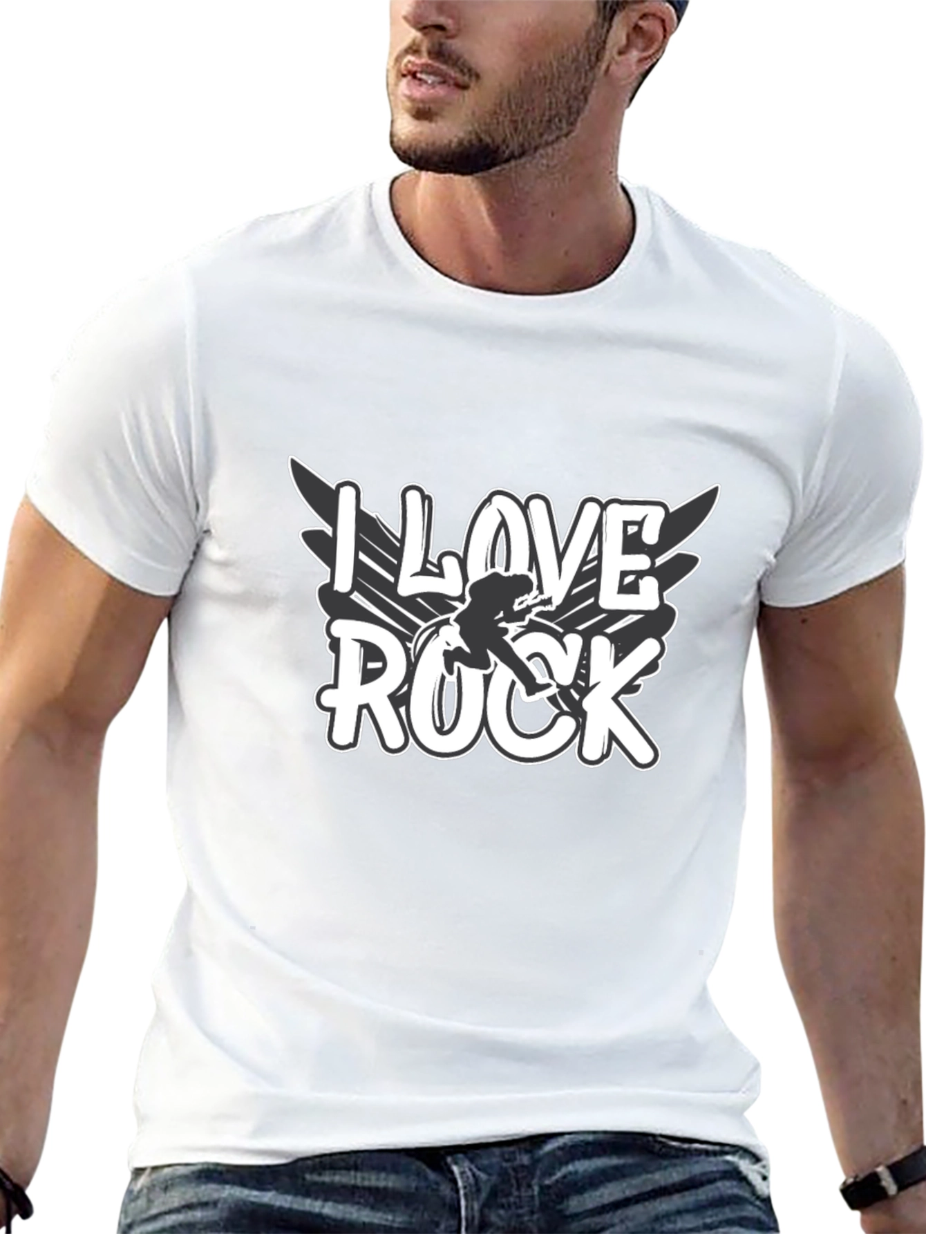 Black I Love Rock Graphic Tee - Black Cotton Blend view 13