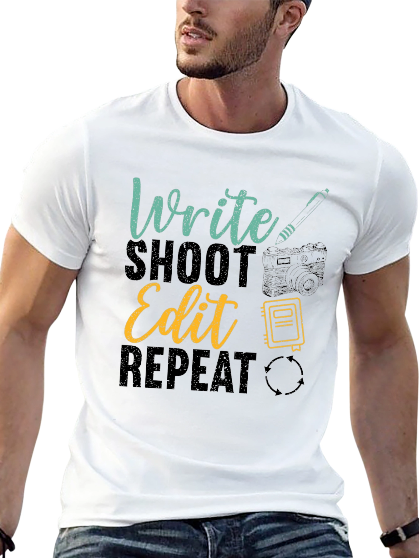 Black Write Shoot Edit Repeat Graphic T-Shirt view 13
