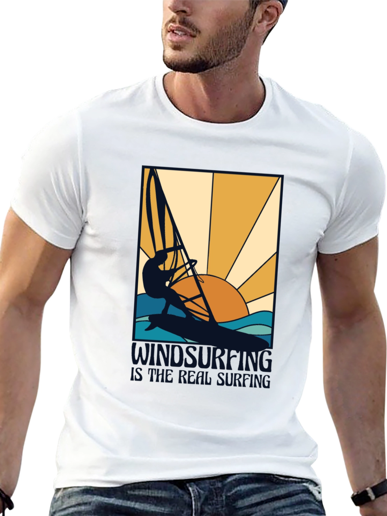 Black Windsurfing is Real Surfing Graphic T-Shirt view 13