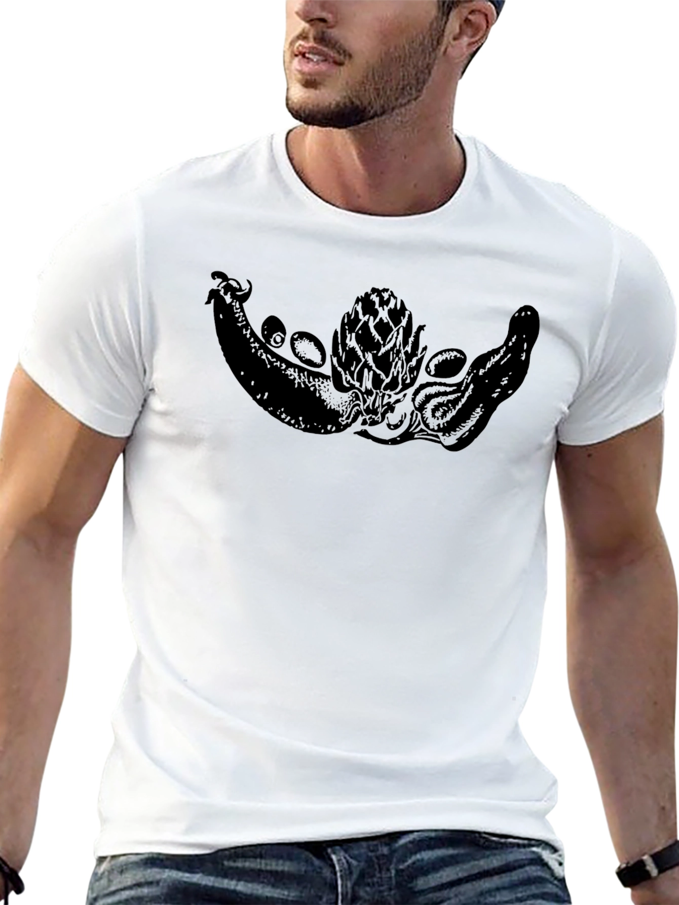Black Black T-Shirt with Vegetable Octopus Graphic view 13