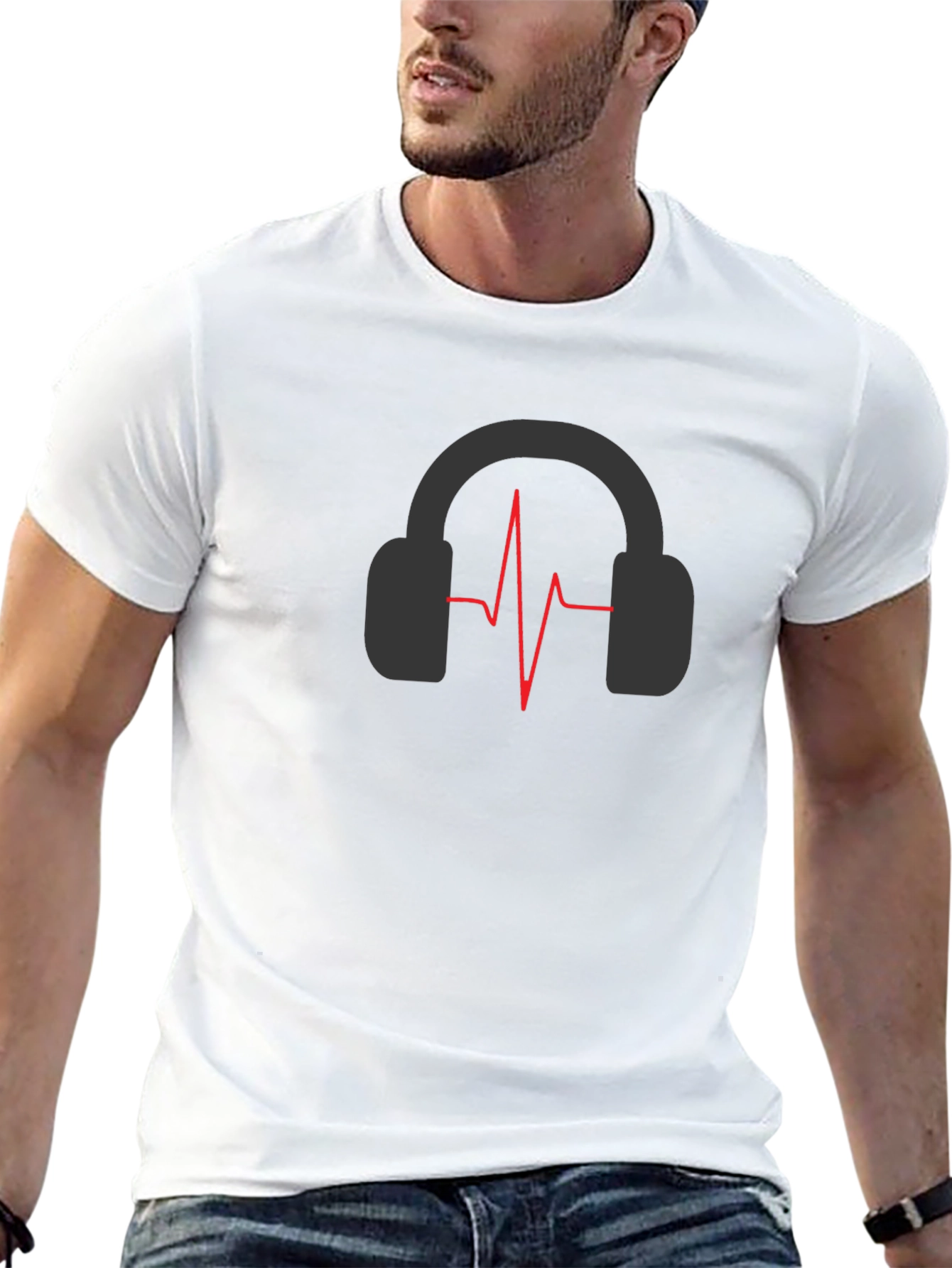 Black Headphones Pulse T-Shirt - Stylish Music Lover Tee view 13
