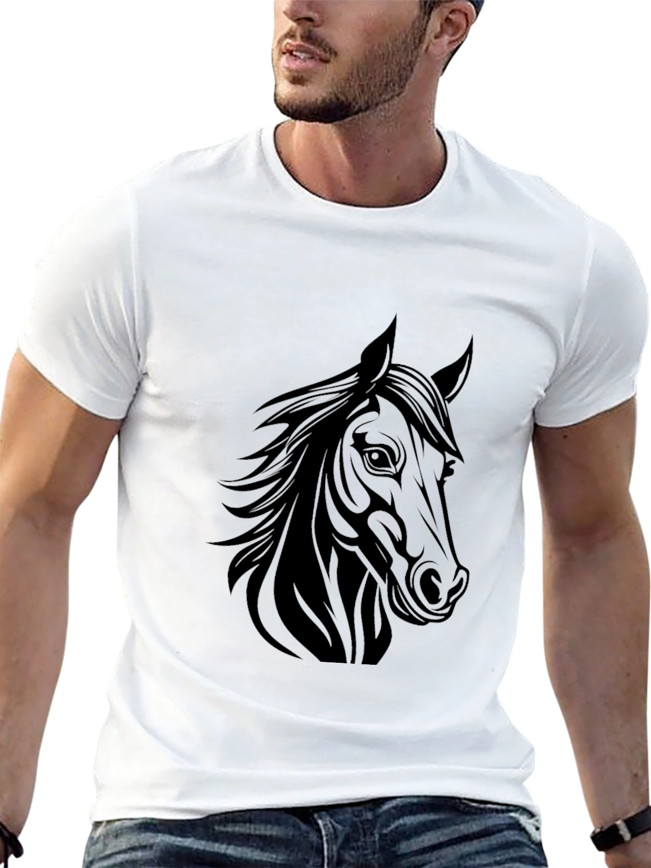Black Horse Graphic T-Shirt - Black Crew Neck Tee view 13