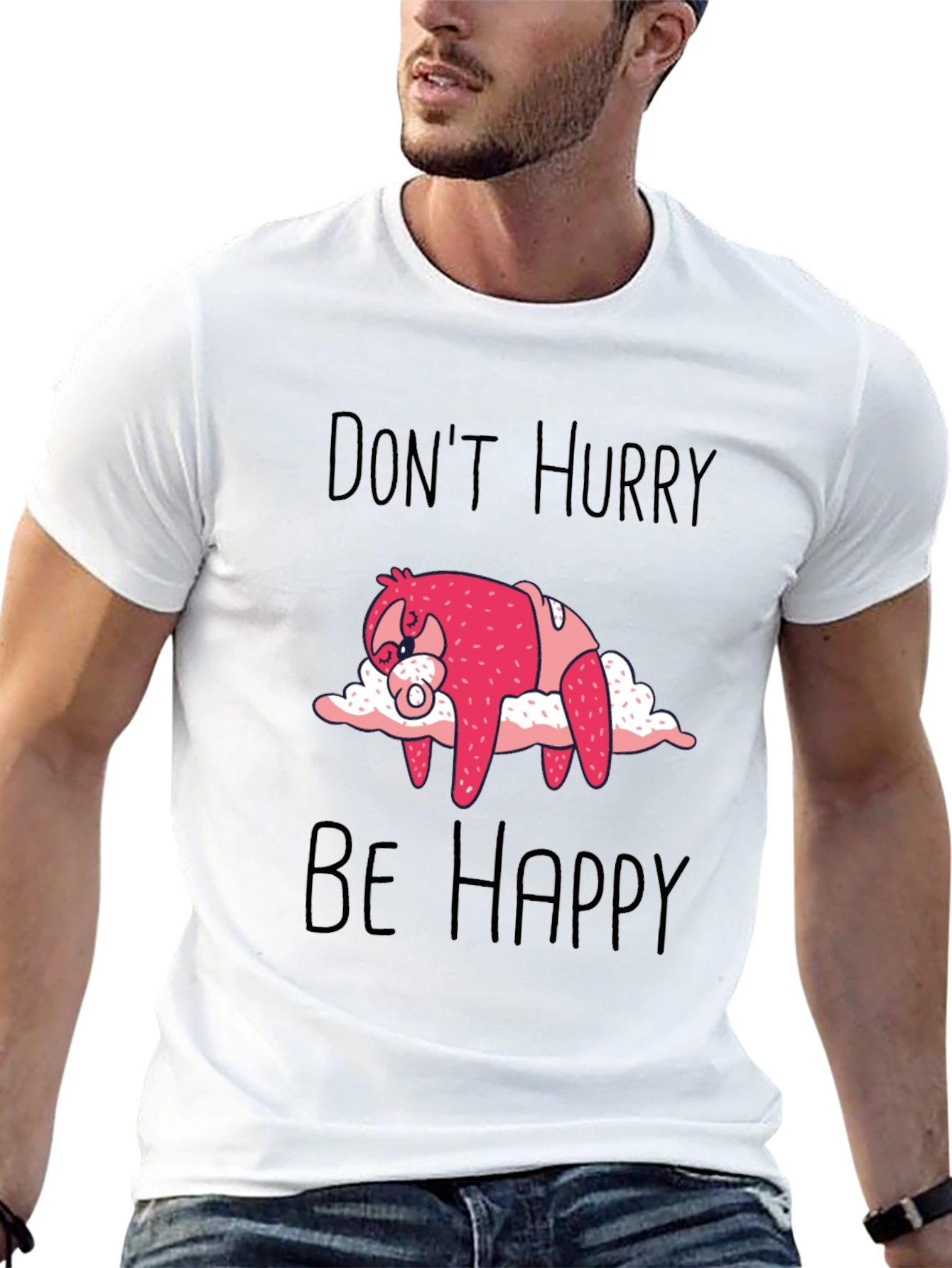 Black Don't Hurry Be Happy Sloth Graphic Tee view 13