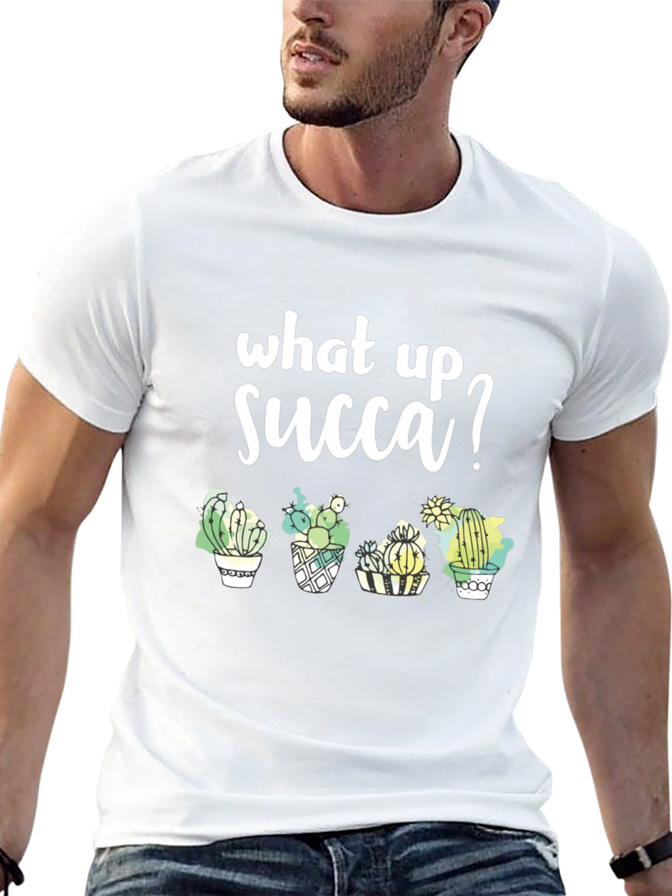 Black What Up Succa? Graphic Tee - Stylish Cactus T-Shirt view 13