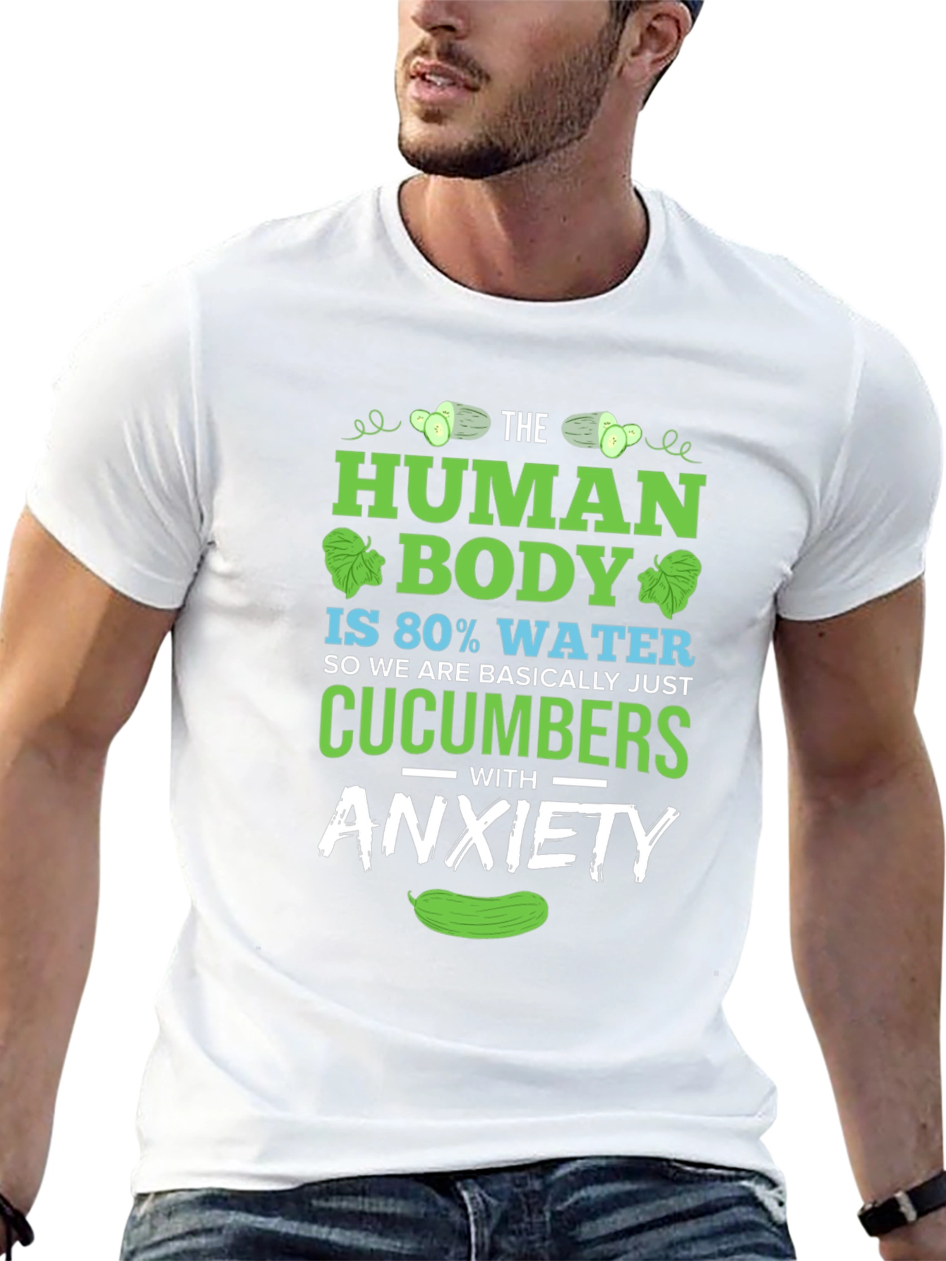 Black Human Body Cucumber Anxiety Funny T-Shirt view 13