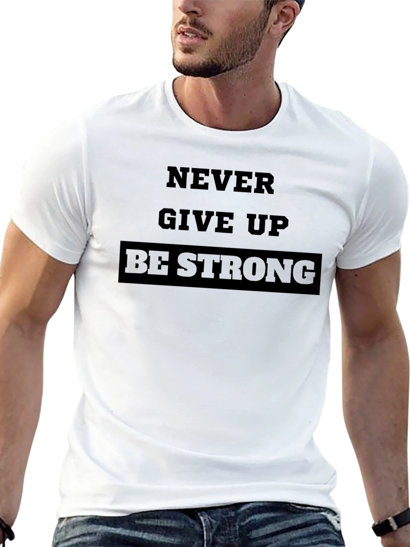 Black Never Give Up Be Strong Black T-Shirt view 13