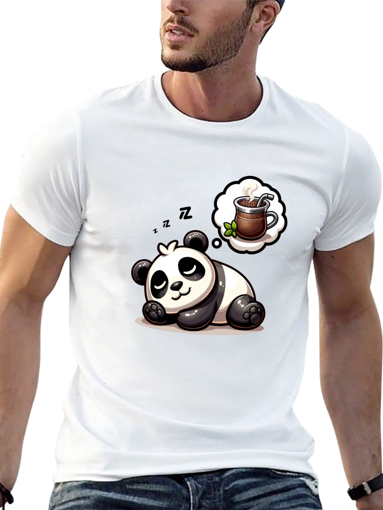 Black Dreamy Panda Coffee T-Shirt - Relaxed & Cute view 13
