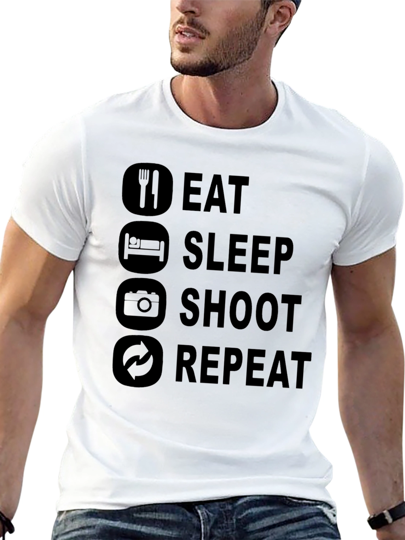 Black Eat Sleep Shoot Repeat Black Graphic Tee view 13
