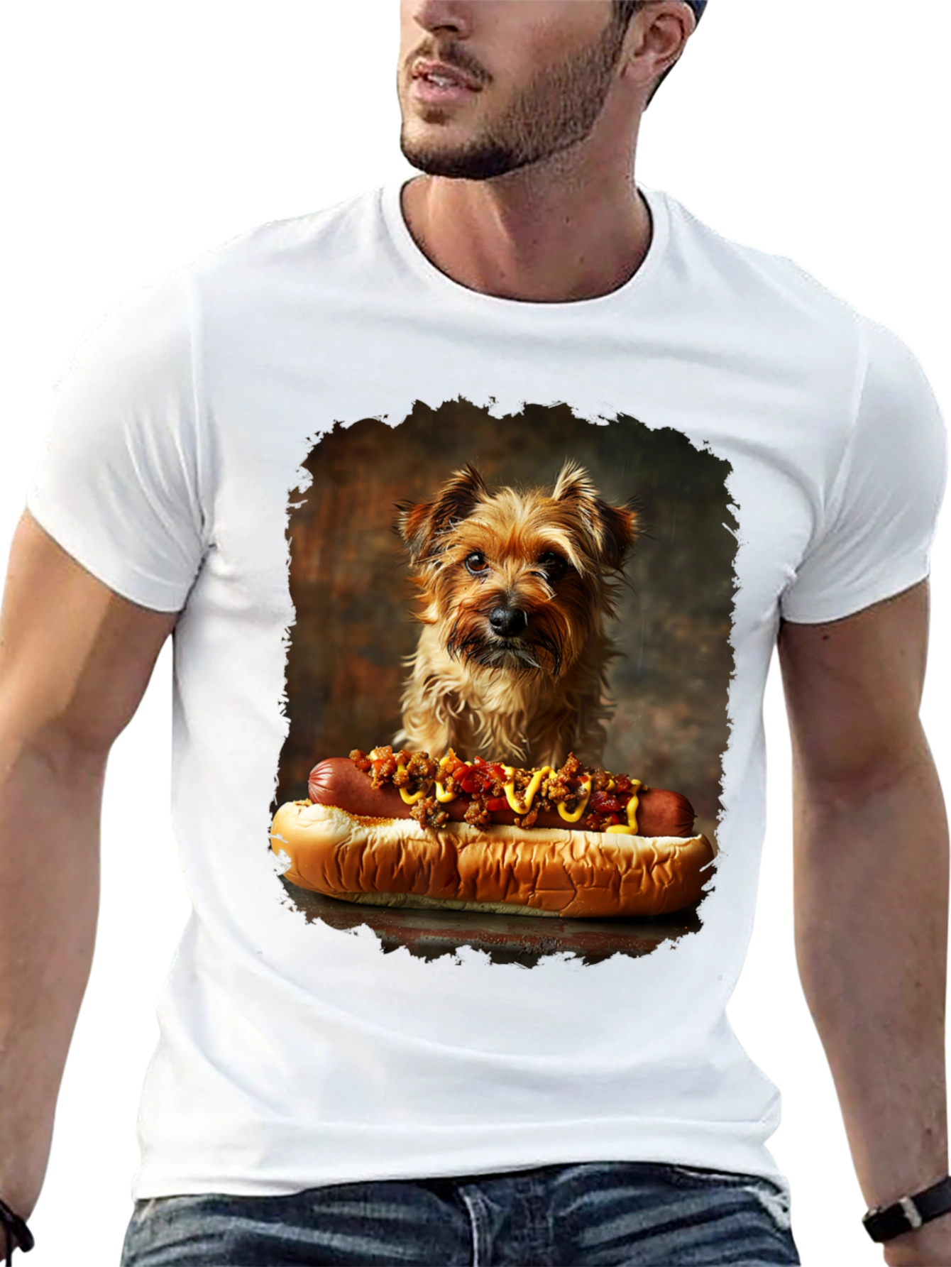 Black Dog & Hotdog Graphic Tee - Novelty T-Shirt view 13
