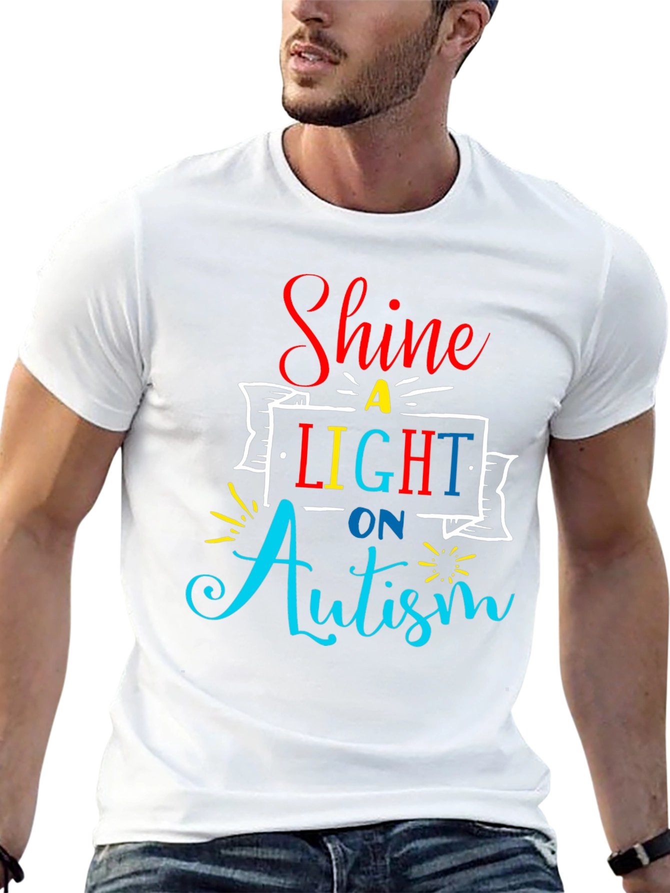 Black Autism Awareness T-Shirt Shine a Light view 13