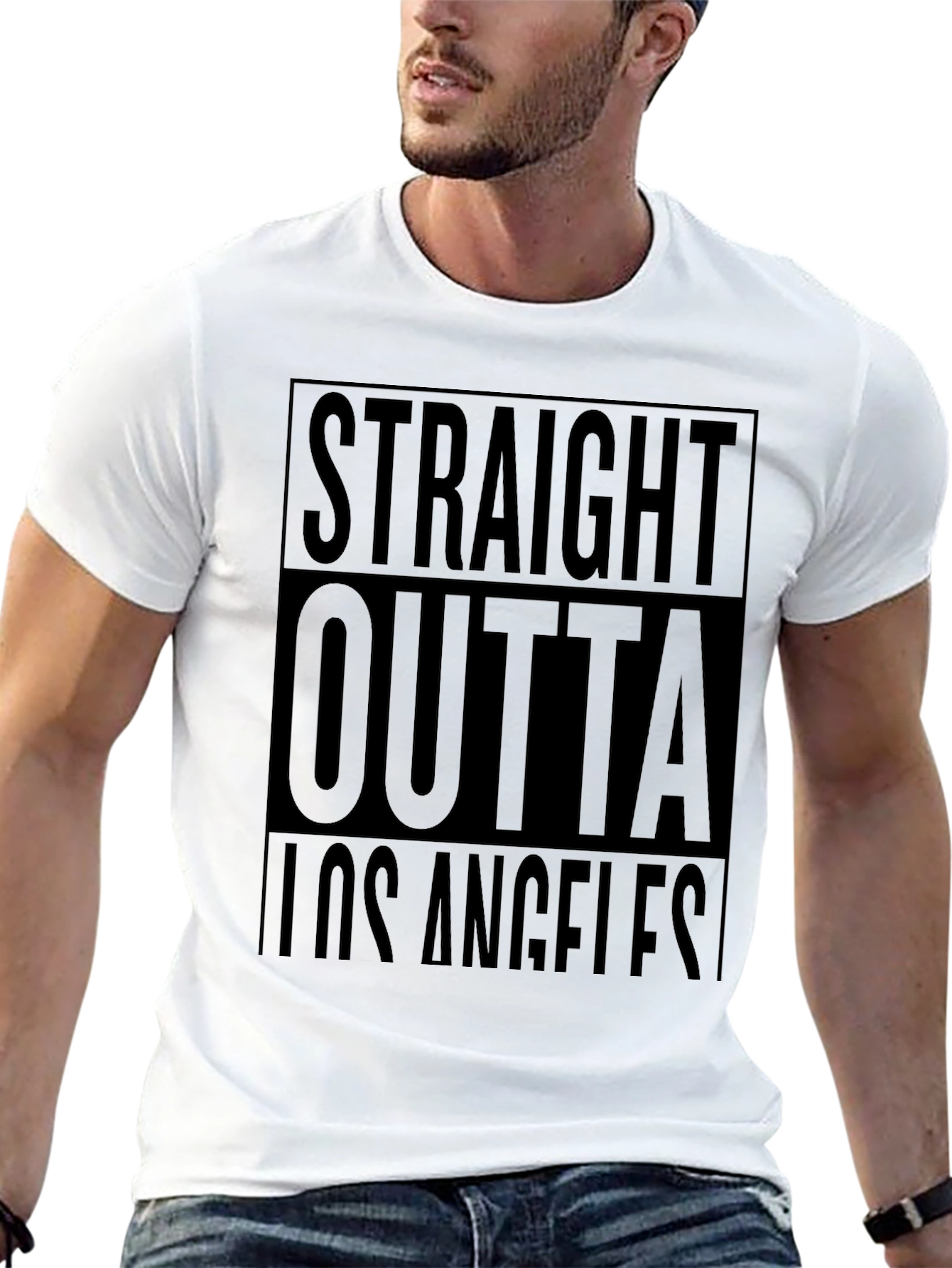 Black Straight Outta Los Angeles Black T-Shirt view 13