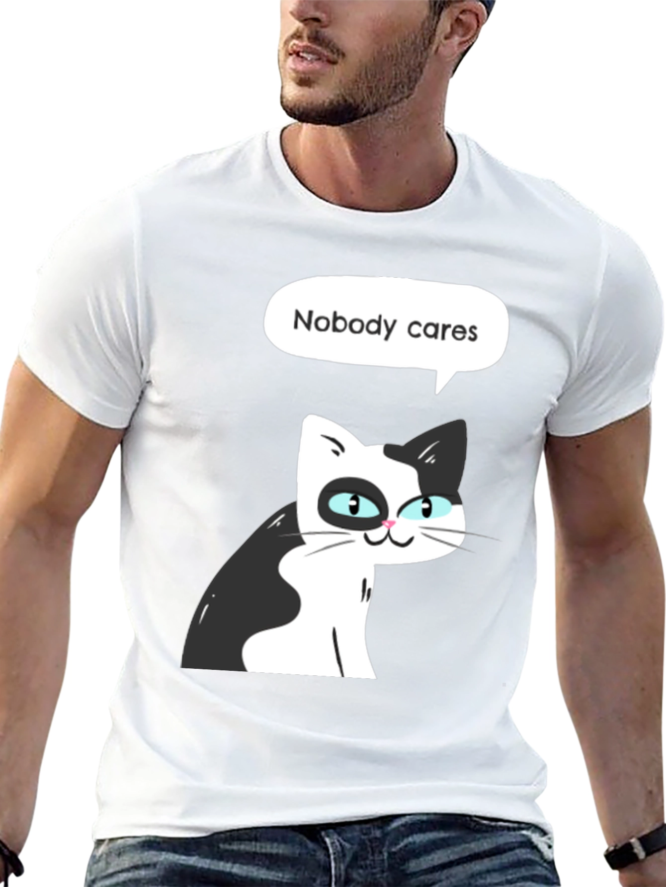 Black Nobody Cares Cat Graphic Tee - Black view 13