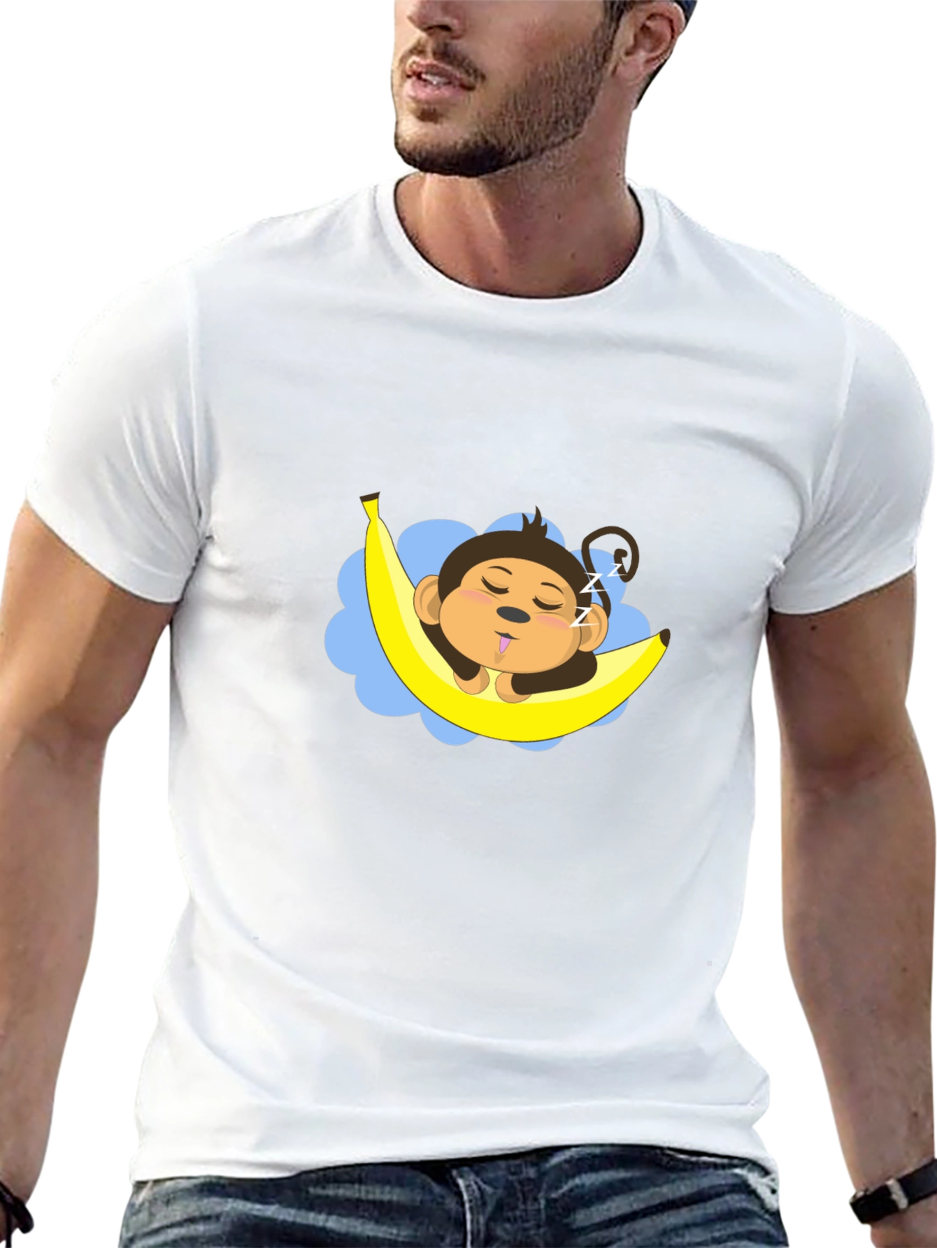 Black Sleeping Monkey Banana T-Shirt - Unisex Black Tee view 13