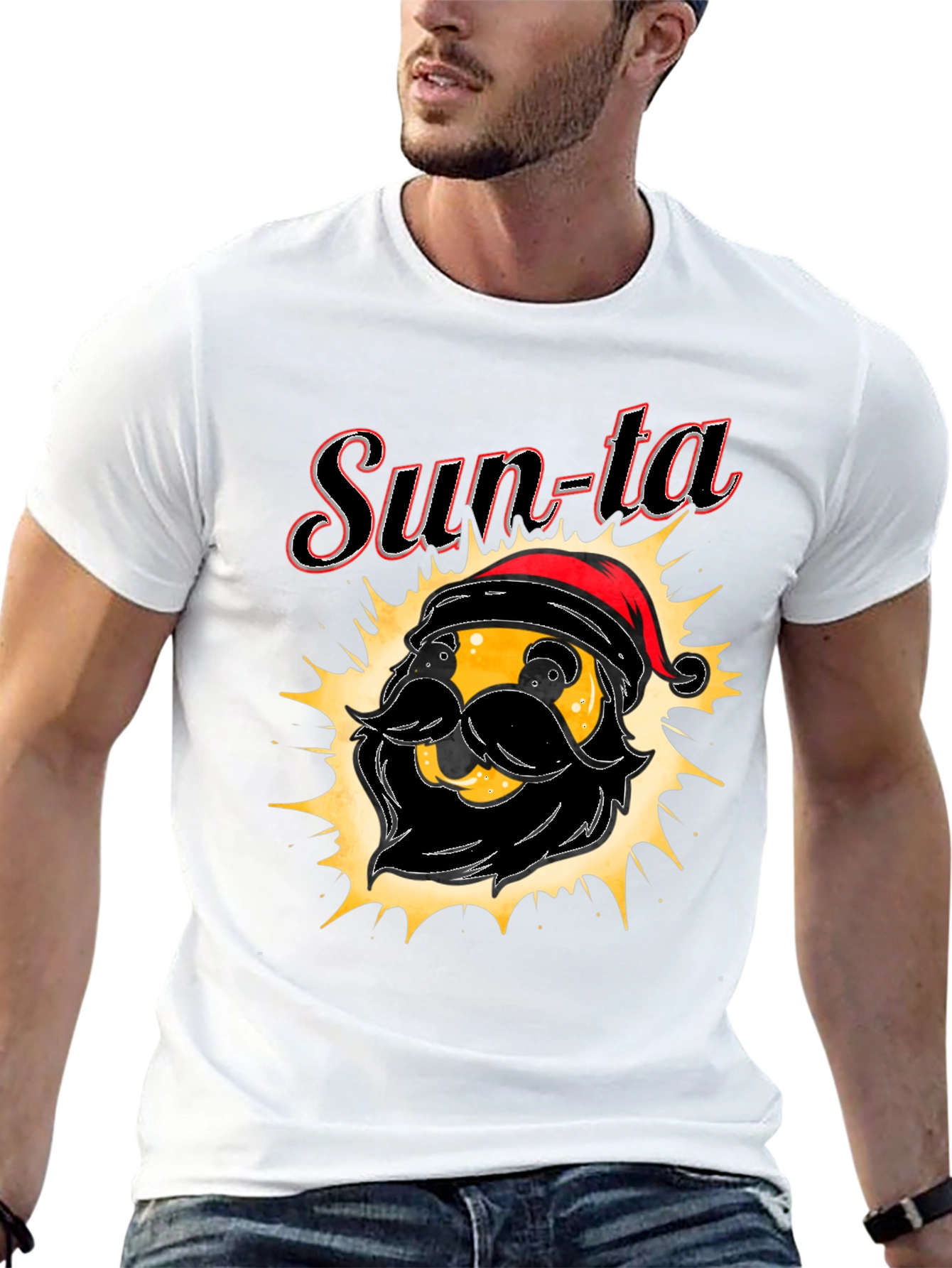 Black Sun-ta Graphic Tee - Santa Claus Emoji T-Shirt view 13