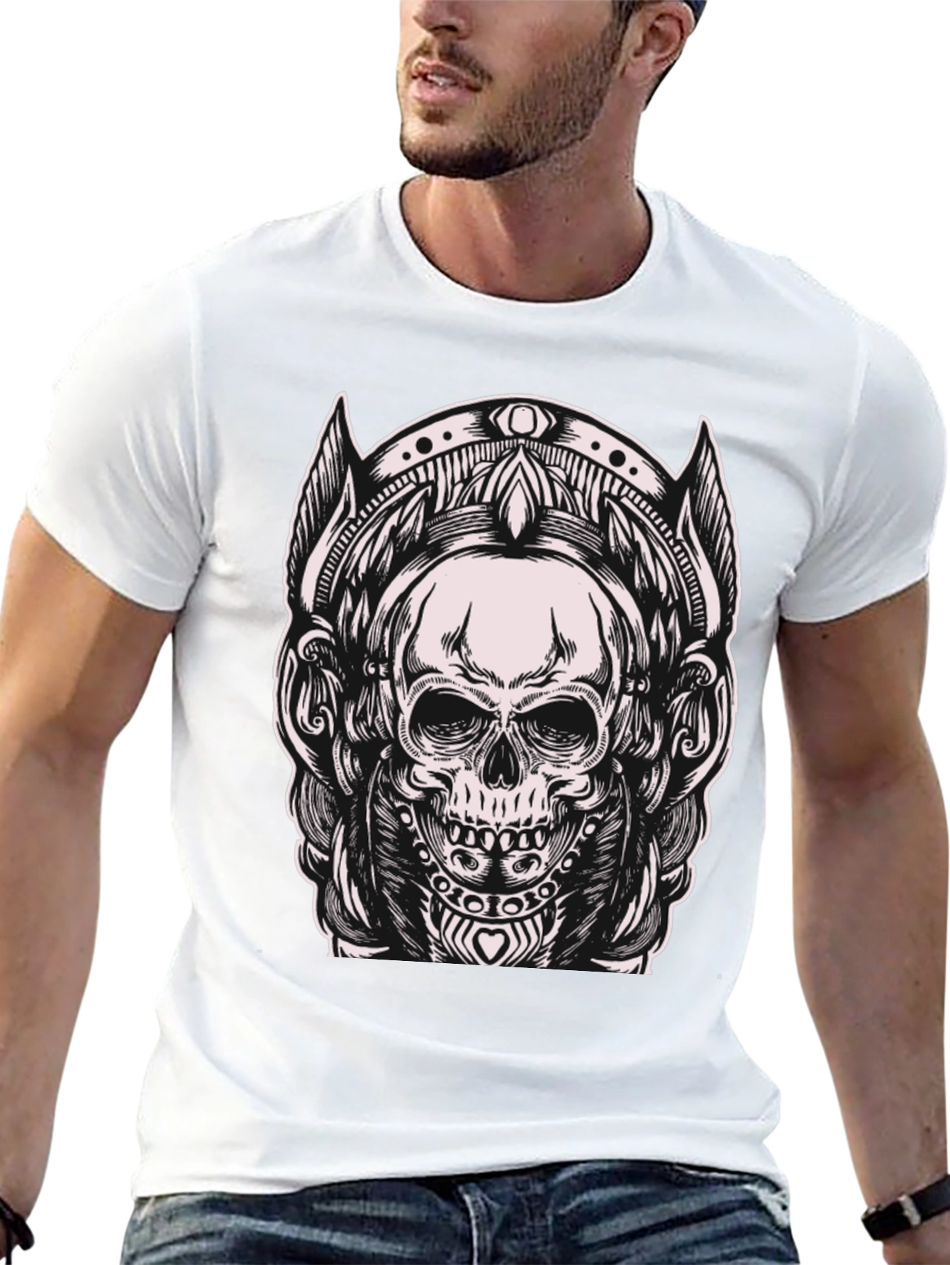 Black Skull Graphic Tee - Black Cotton Blend T-Shirt view 13