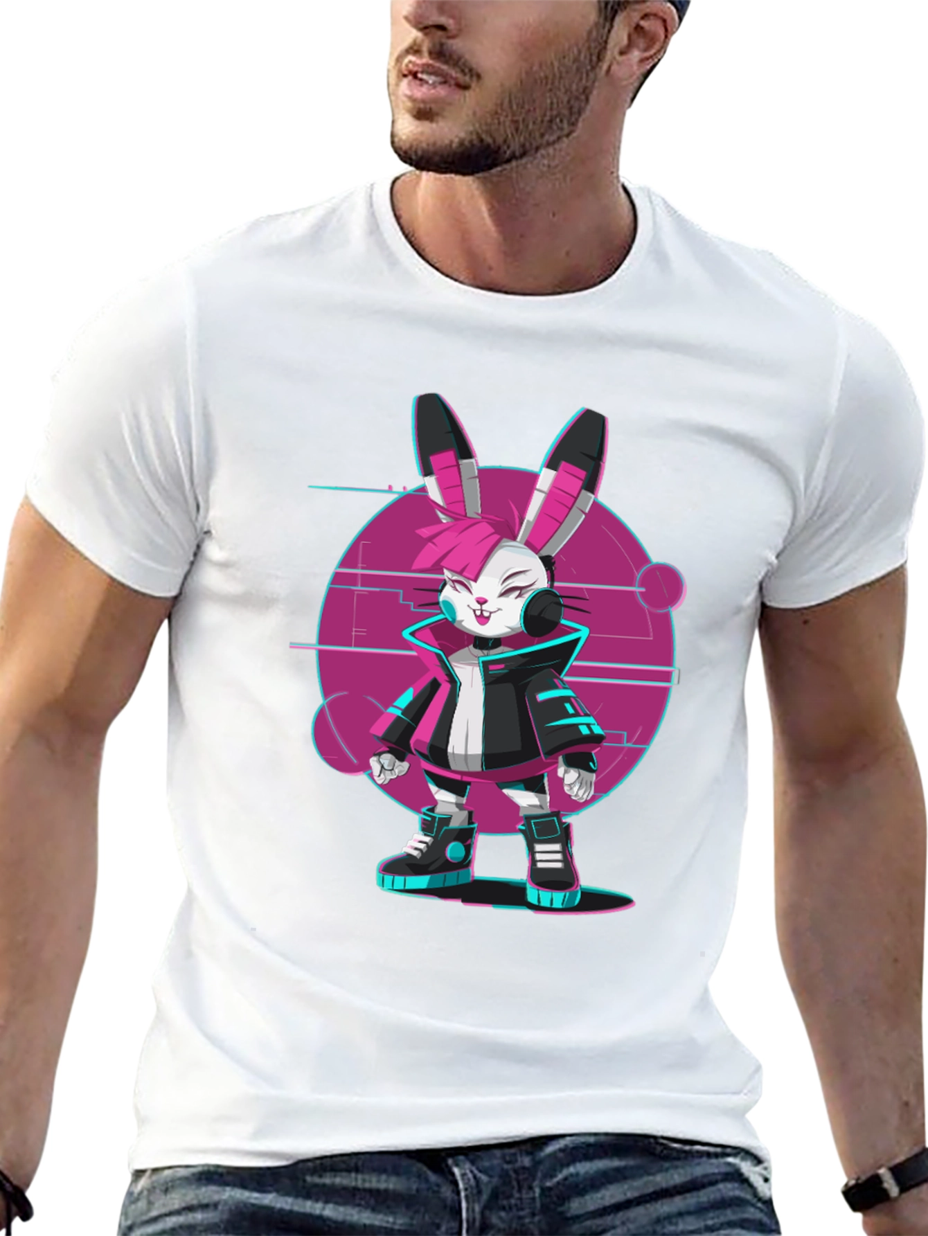 Black Cyberpunk Bunny T-Shirt - Edgy Streetwear Style view 13