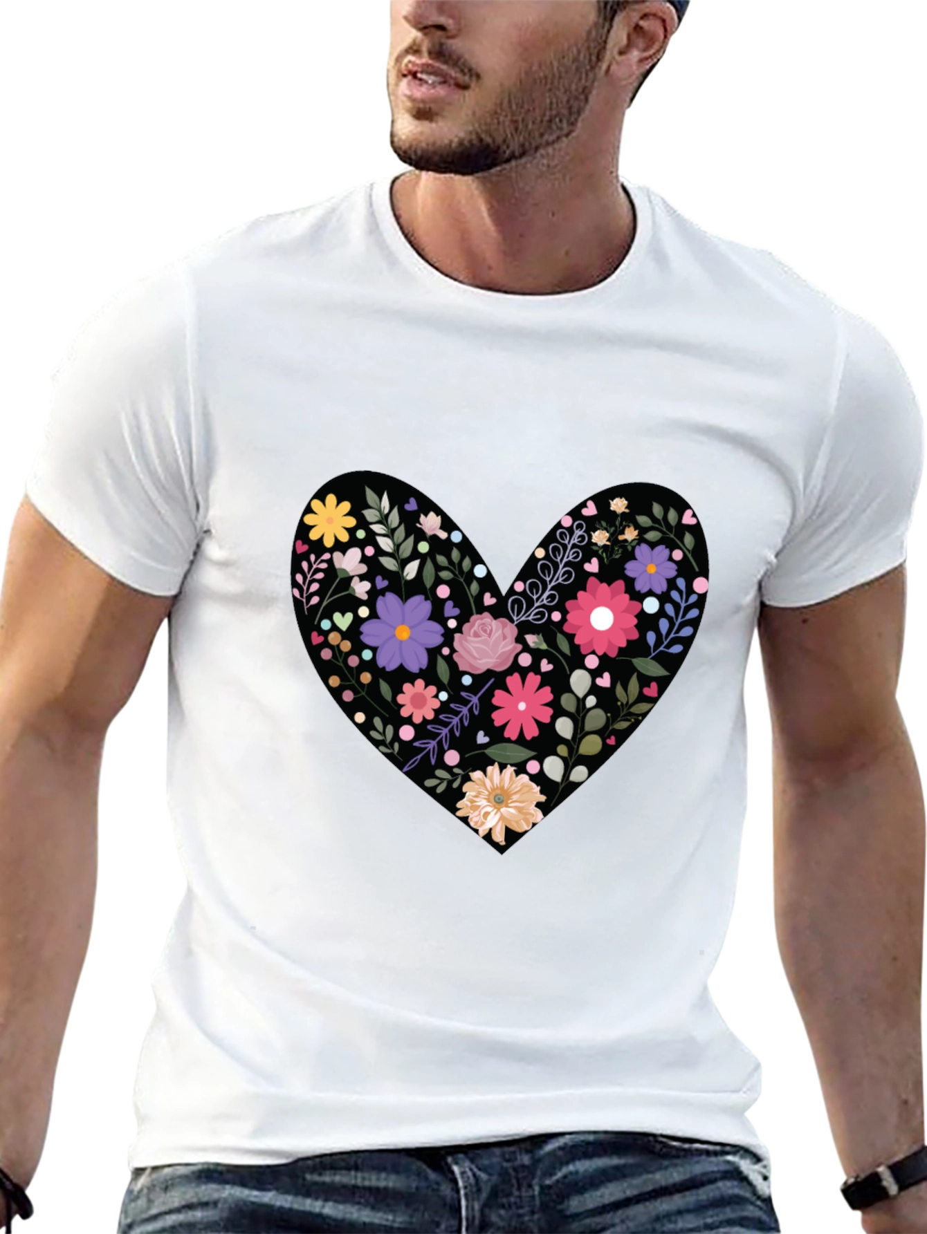 Black Floral Heart Graphic Tee - Black view 13