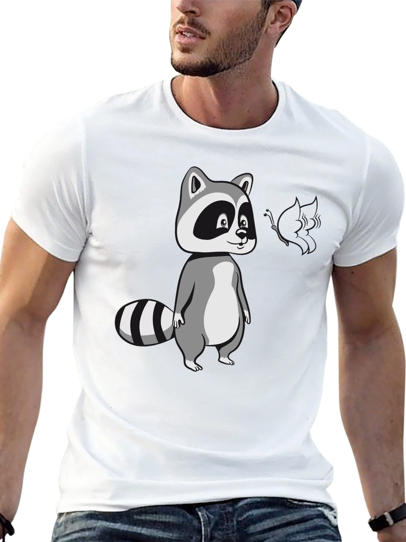 Black Cool Raccoon Graphic Tee - Black Cotton T-Shirt view 13