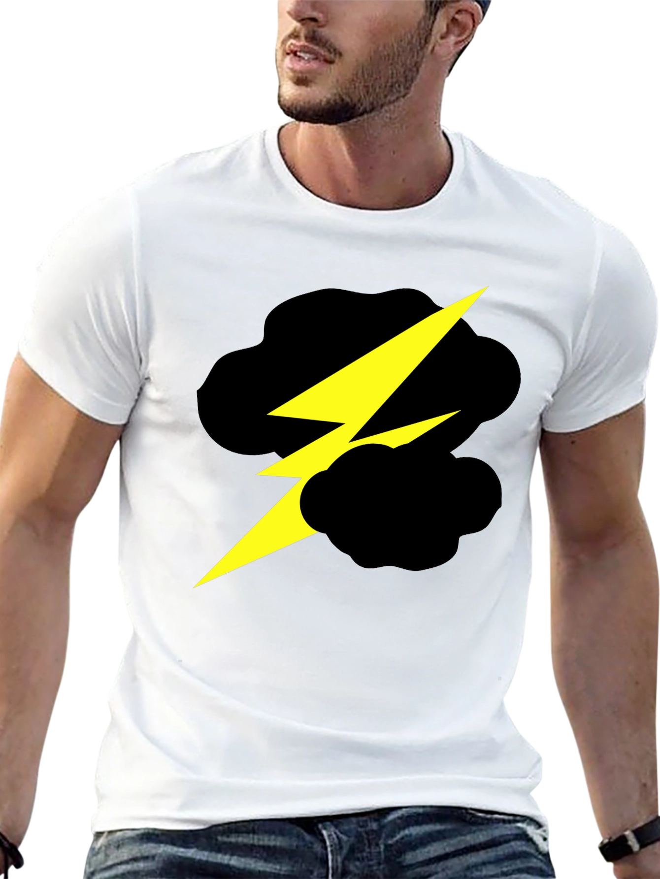 Black Lightning Bolt Cloud Graphic Black T-Shirt view 13