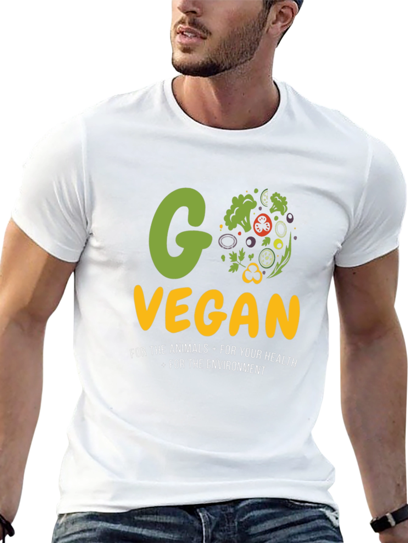 Black Go Vegan Black T-Shirt - Animals, Health, Environment! view 13