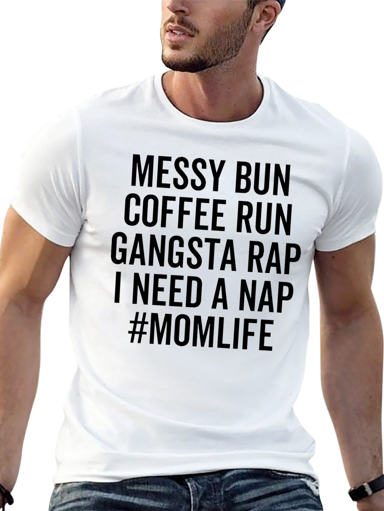 Black Messy Bun Mom Life T-Shirt - Funny Graphic Tee view 13