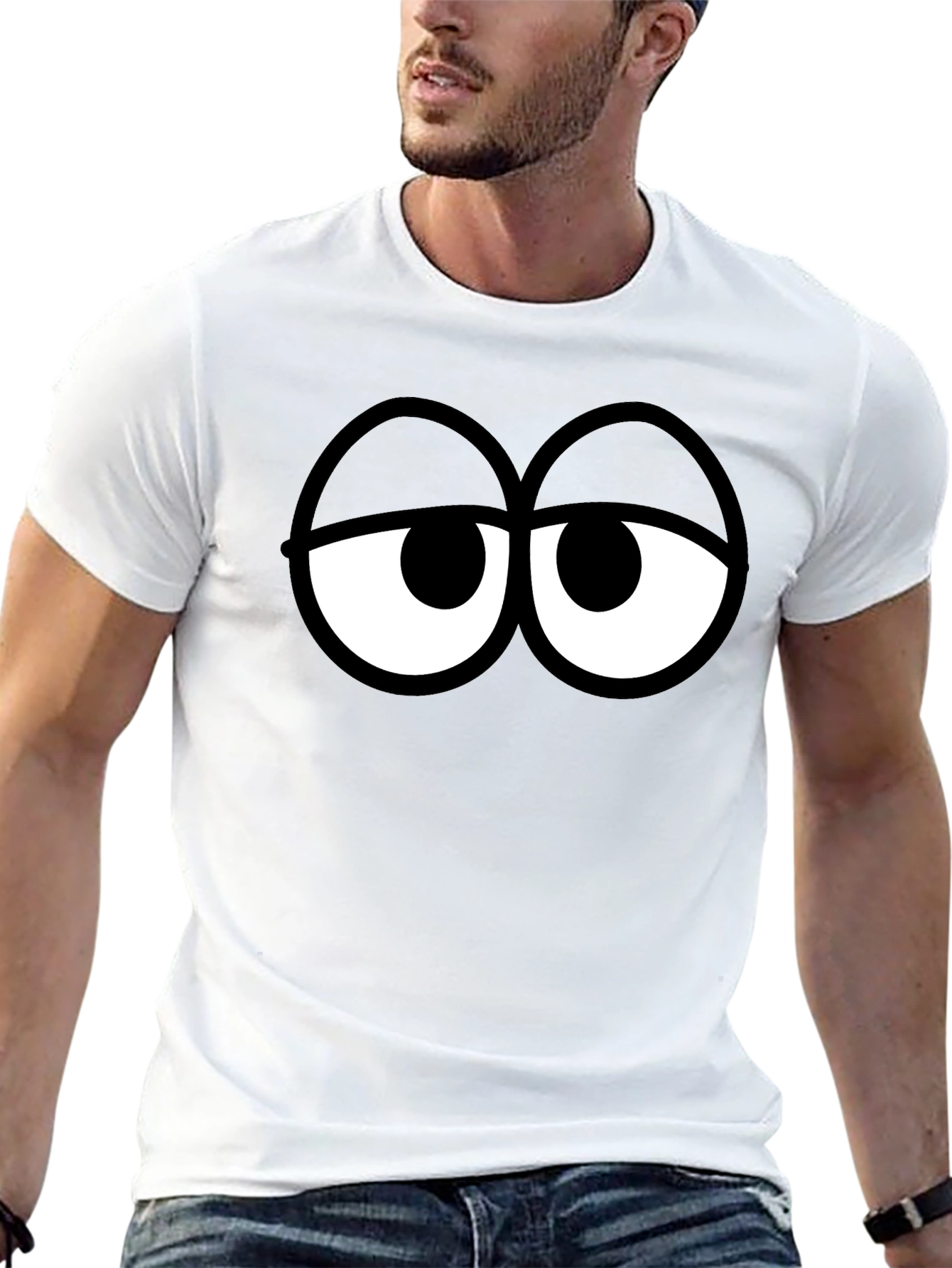 Black Funny Cartoon Eyes Black T-Shirt view 13