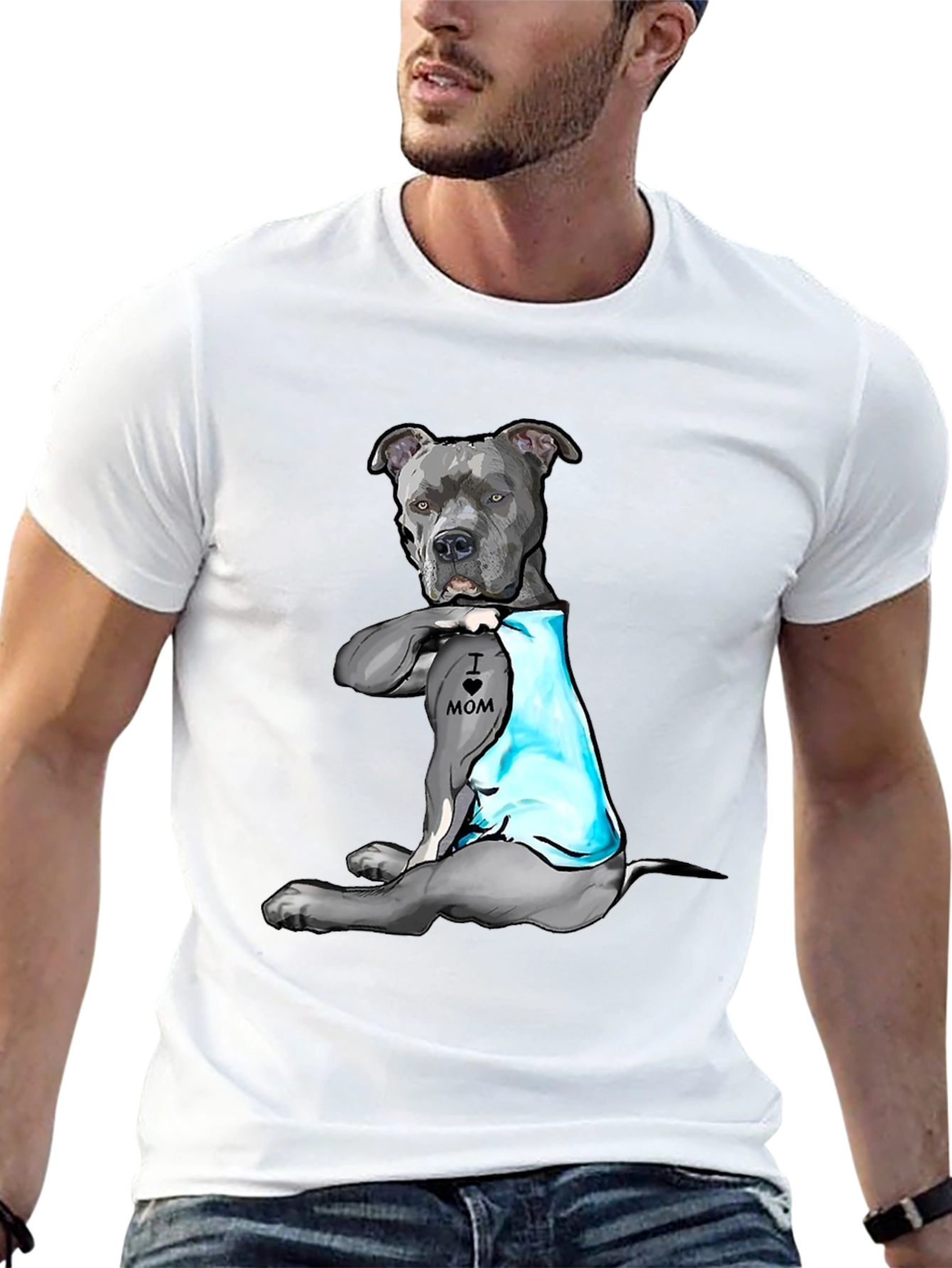 Black Dog Lover T-Shirt: 'I Heart Mom' Pitbull Design view 13