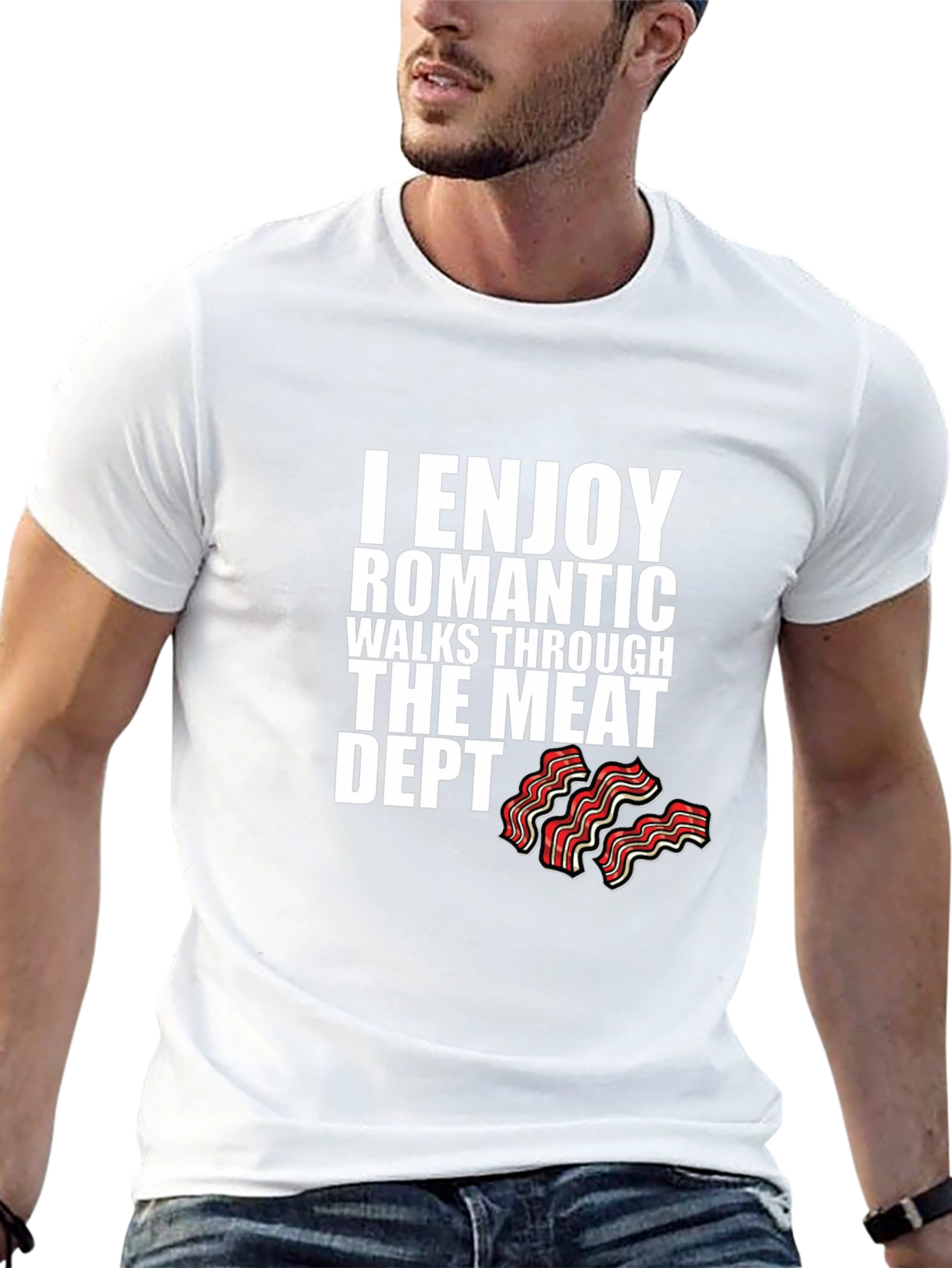 Black I Enjoy Romantic Walks Meat Dept. T-Shirt view 13