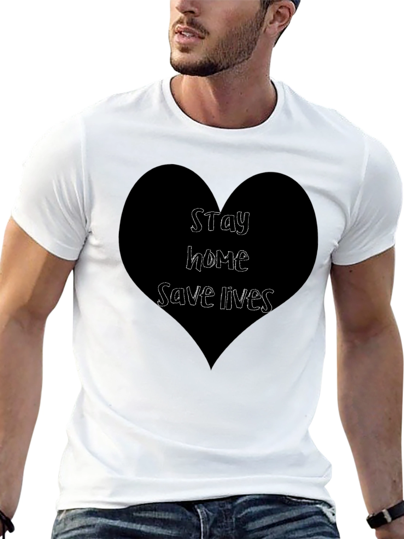 Black Stay Home Save Lives Black Graphic T-Shirt view 13