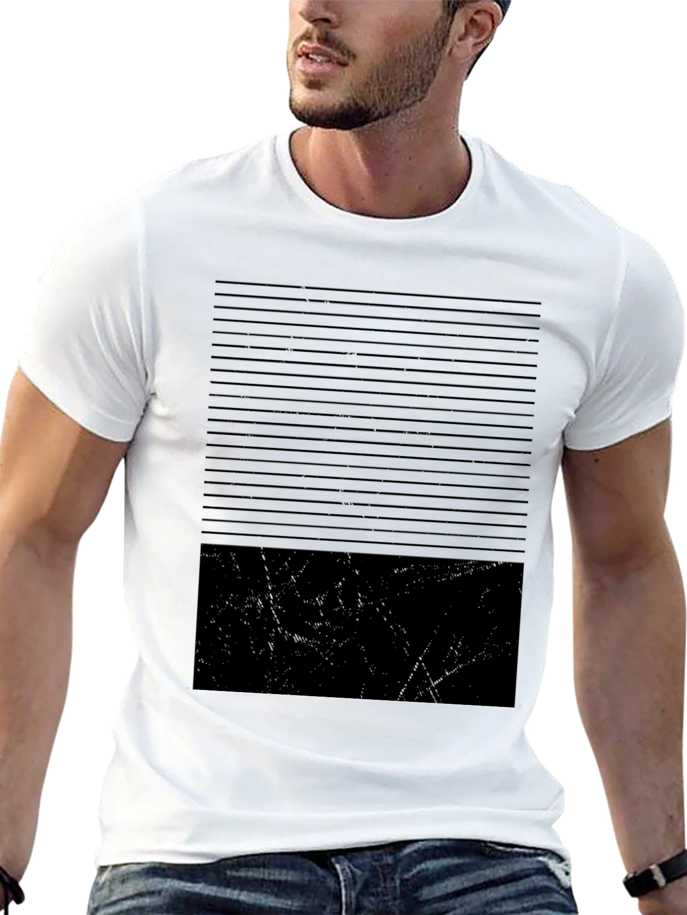 Black Modern Striped Block Tee view 13
