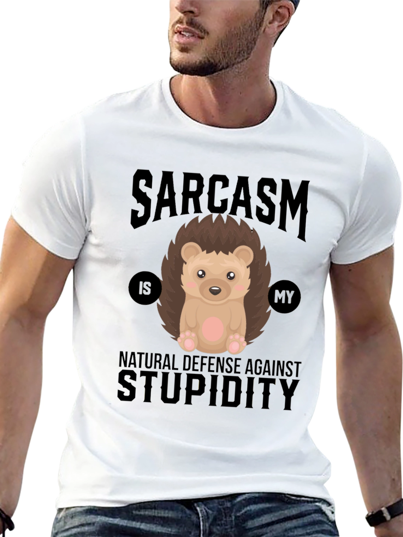 Black Sarcasm Hedgehog T-Shirt - Natural Defense view 13