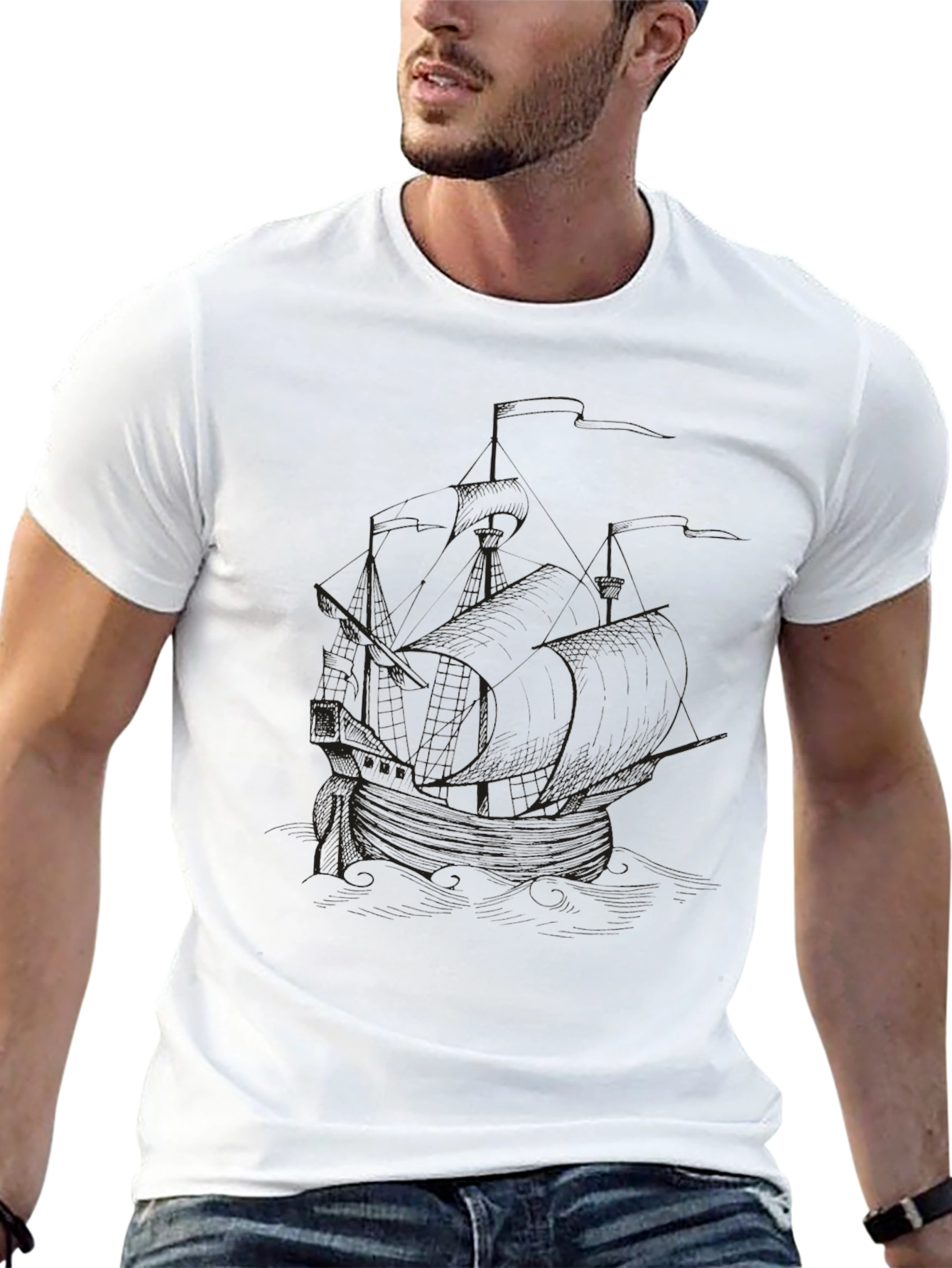 Black Men's Black Graphic Tee - Ship Design view 13
