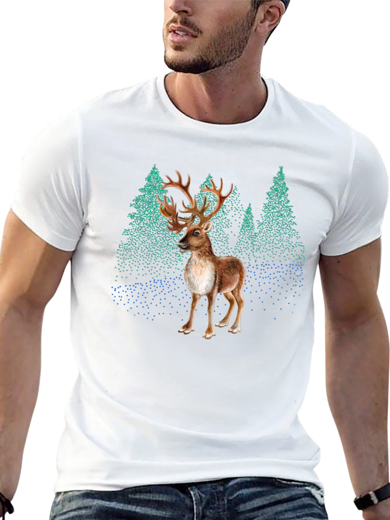 Black Reindeer Forest Graphic Tee - Stylish Nature Print view 13