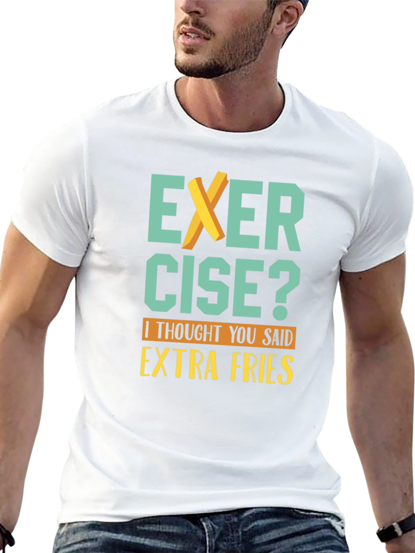 Black Exercise? Extra Fries T-Shirt - Funny Graphic Tee view 13