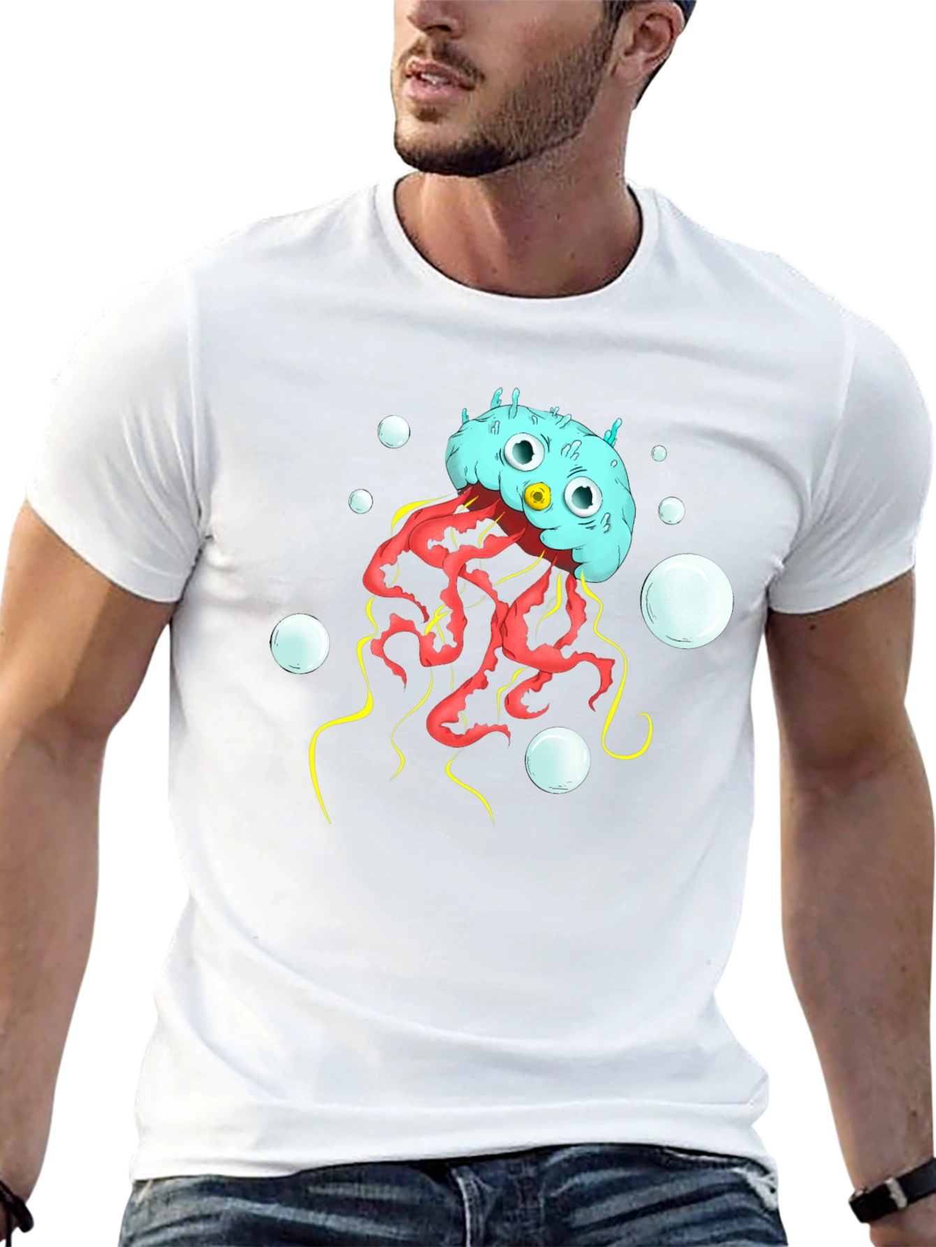 Black Cartoon Jellyfish Graphic T-Shirt view 13