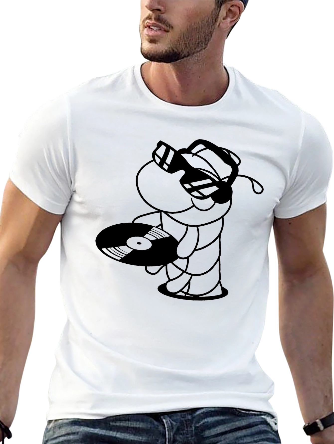 Black DJ Hippo Graphic Tee - Cool Black Cotton T-Shirt view 13