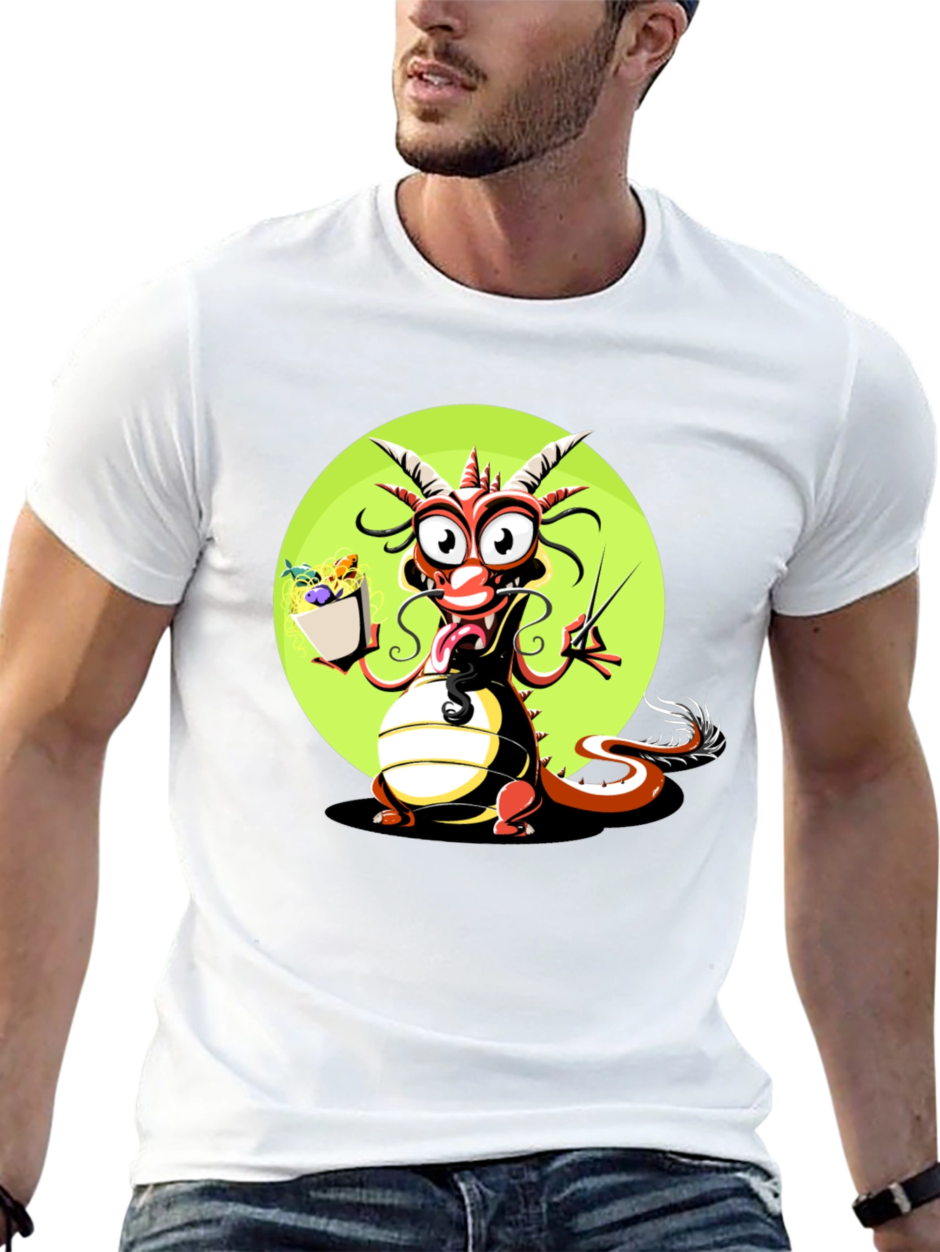 Black Dragon with Noodles Graphic T-Shirt view 13