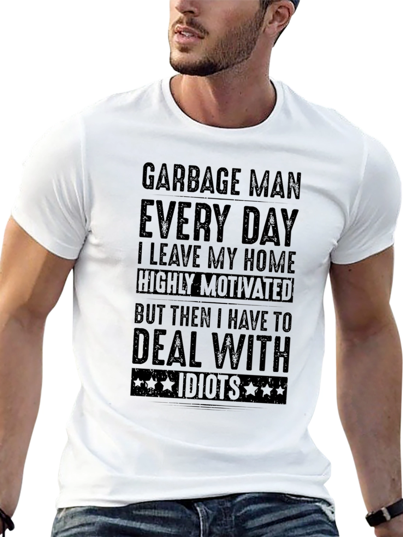 Black Garbage Man T-Shirt - Deal With Idiots Funny Tee view 13