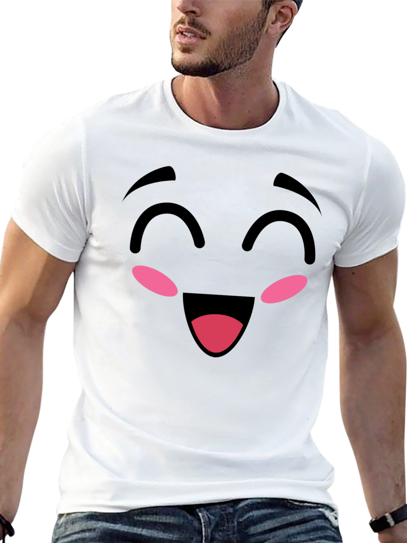 Black Happy Face Graphic Tee - Soft Cotton Blend view 13