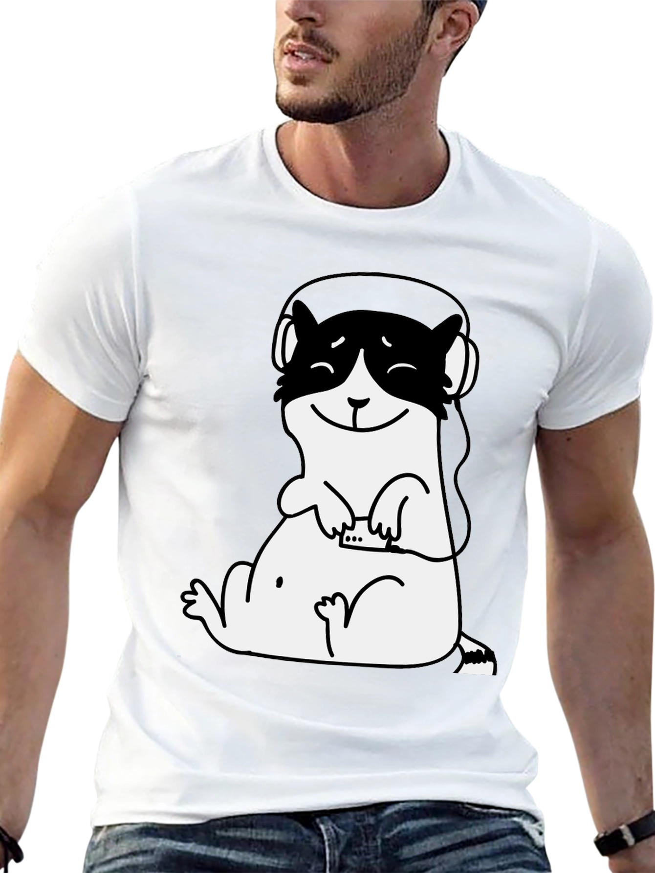 Black Cute Otter DJ Graphic Tee - Black Cotton T-Shirt view 13