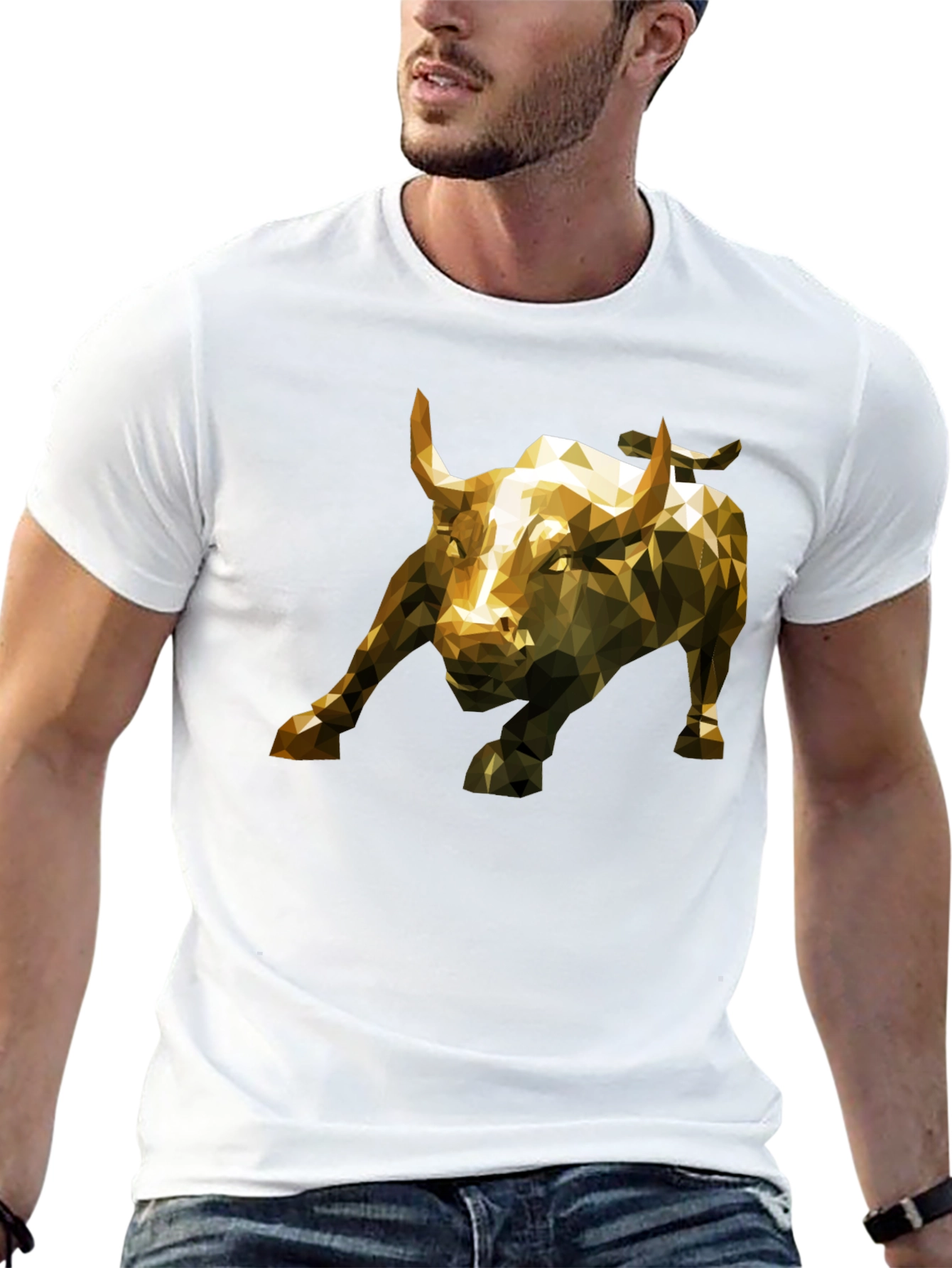 Black Geometric Bull Graphic Tee - Black Short Sleeve T-Shirt view 13
